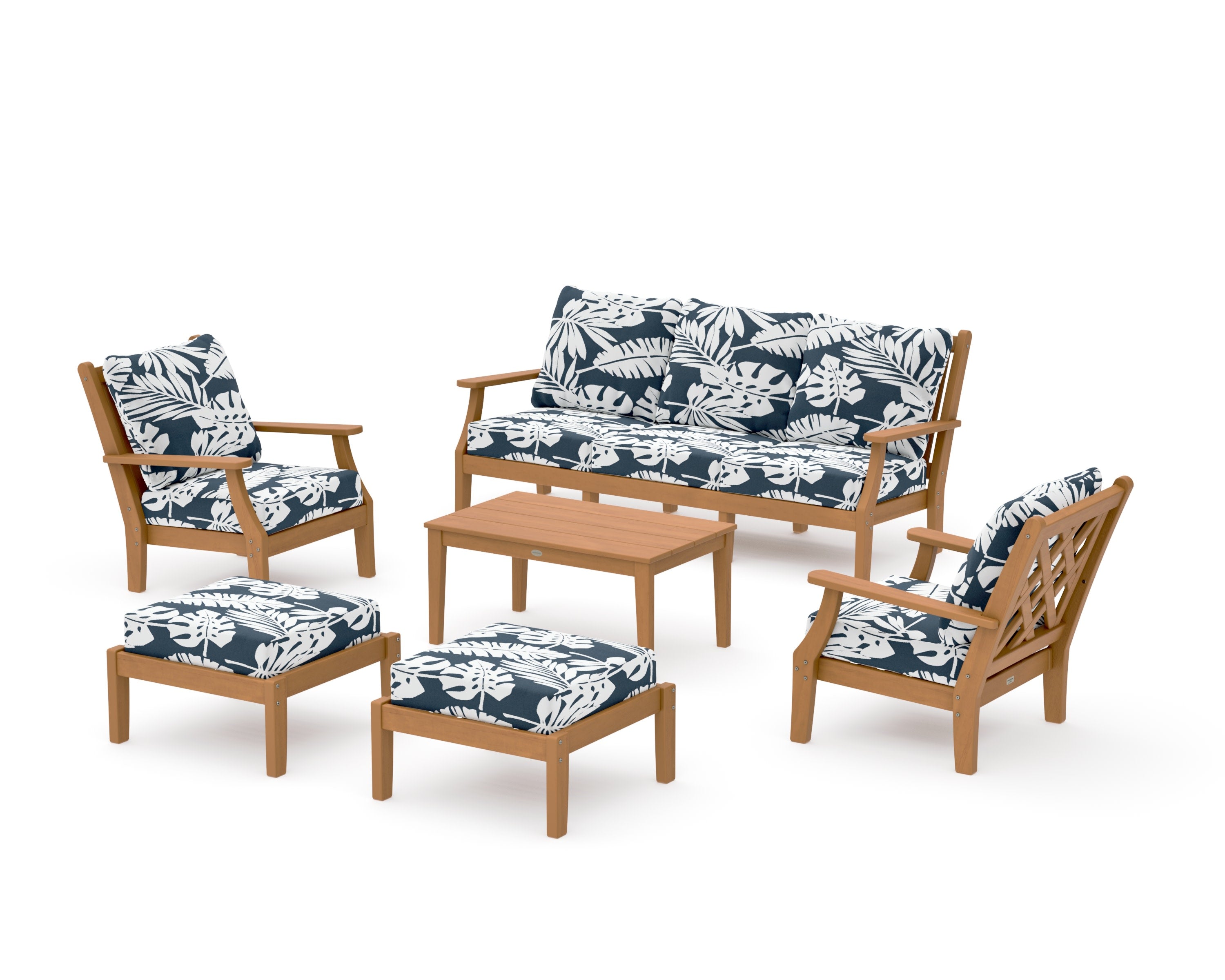 Wovendale 6-Piece Lounge Sofa Set in Natural / Leaf Marine Indigo