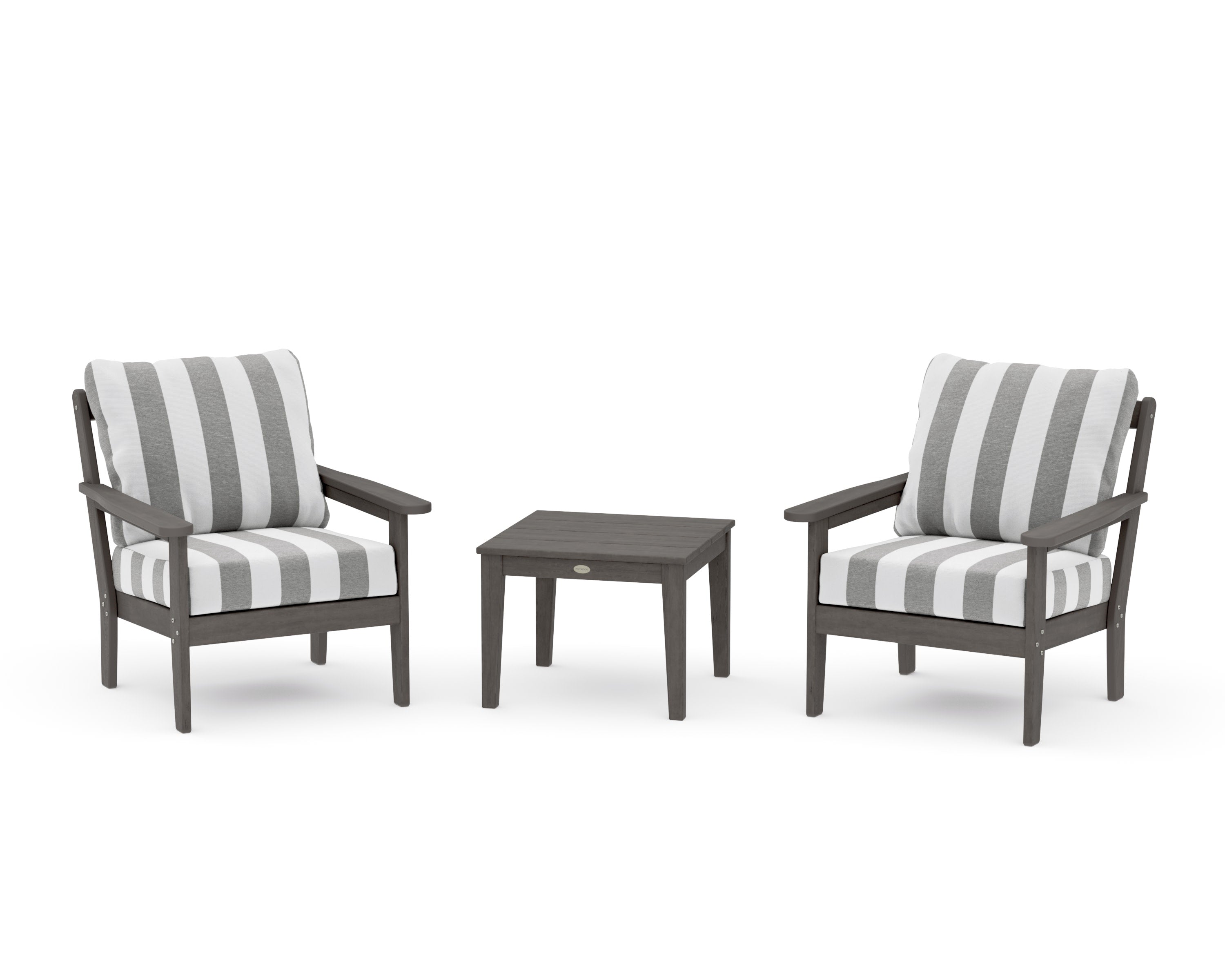 Cottage 3-Piece Deep Seating Set in Driftwood / Cabana Stripe Grey Mist