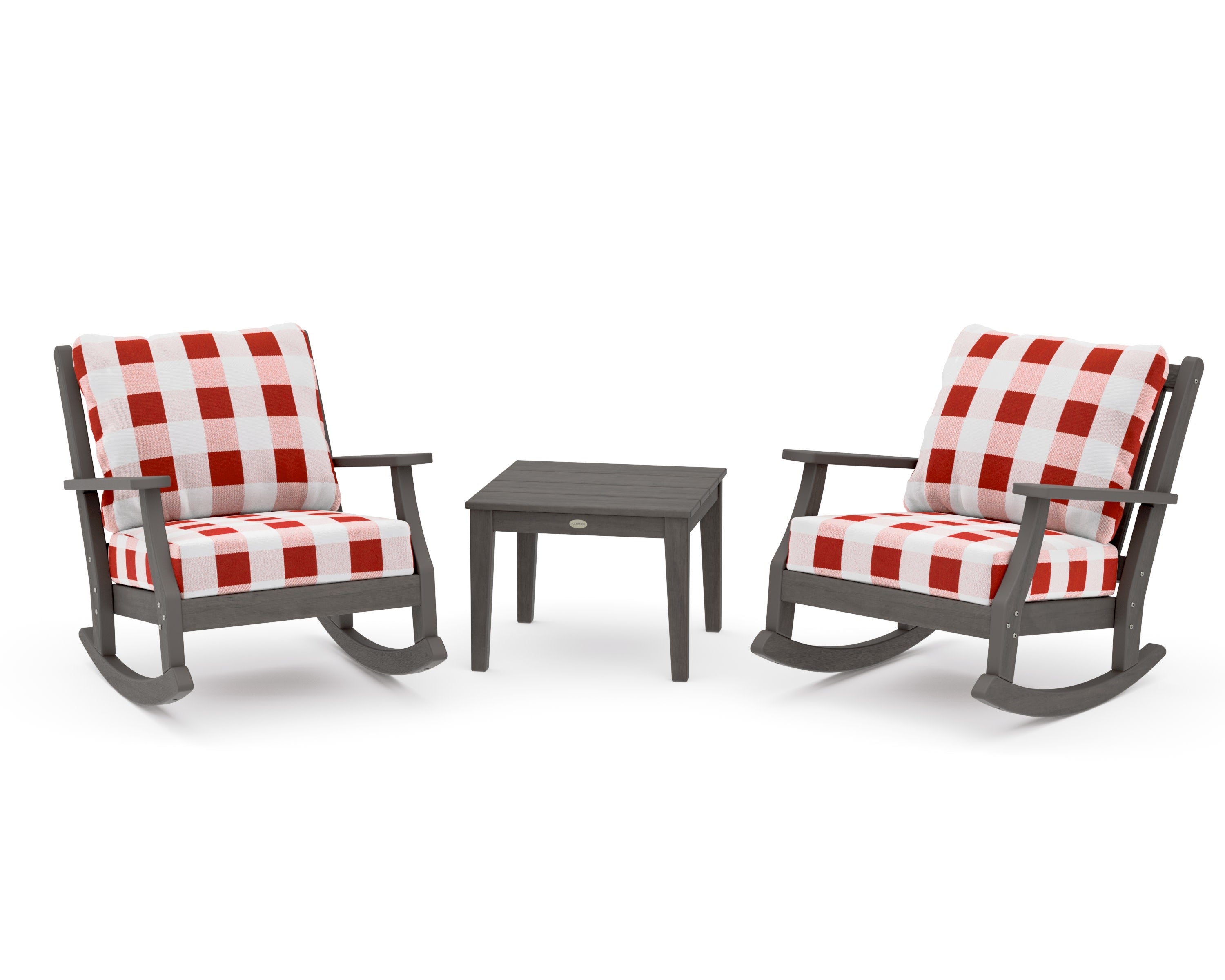 Wovendale 3-Piece Deep Seating Rocker Set in Driftwood / Buffalo Plaid Crimson