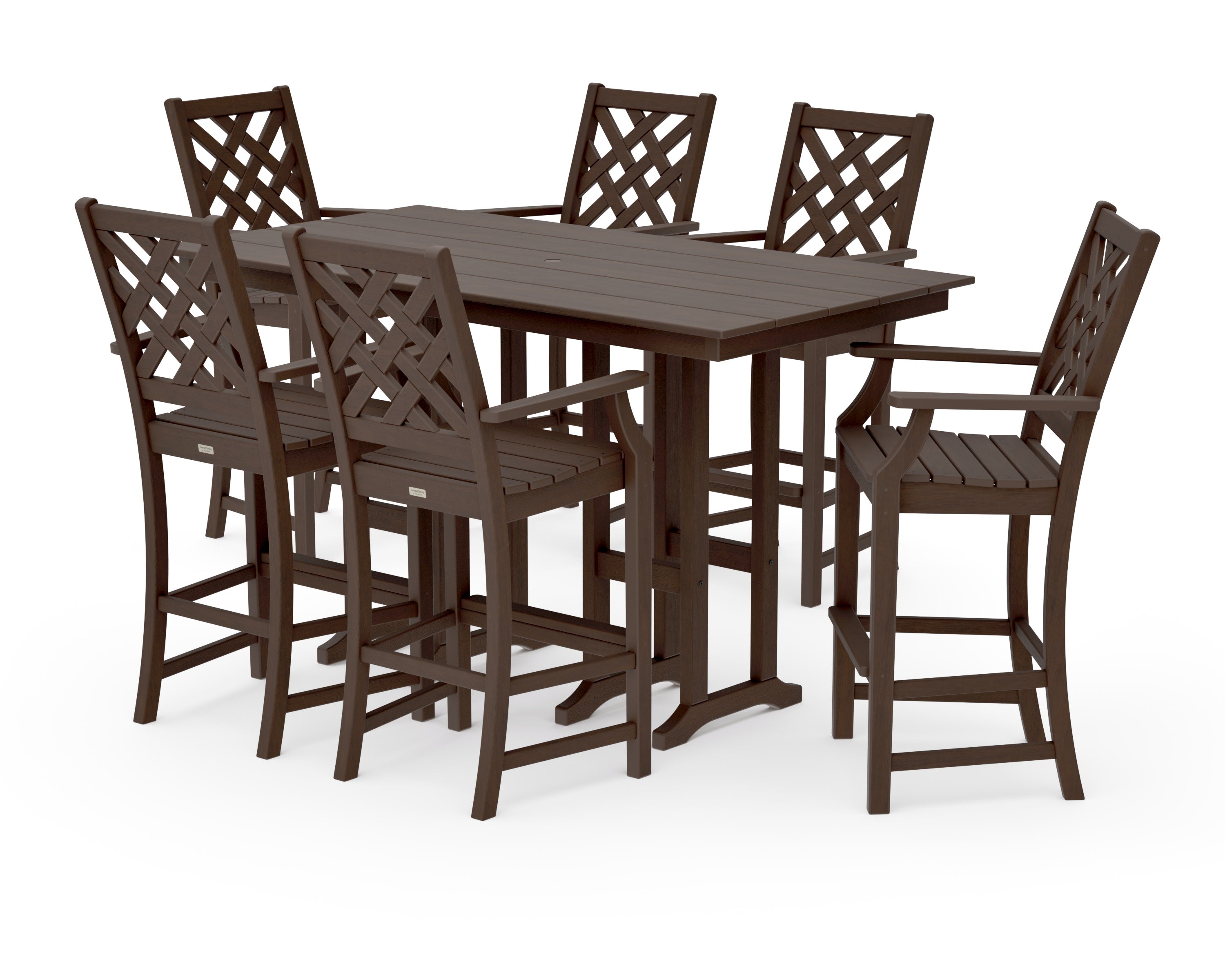 Wovendale Arm Chair 7-Piece Farmhouse Bar Set in Kona