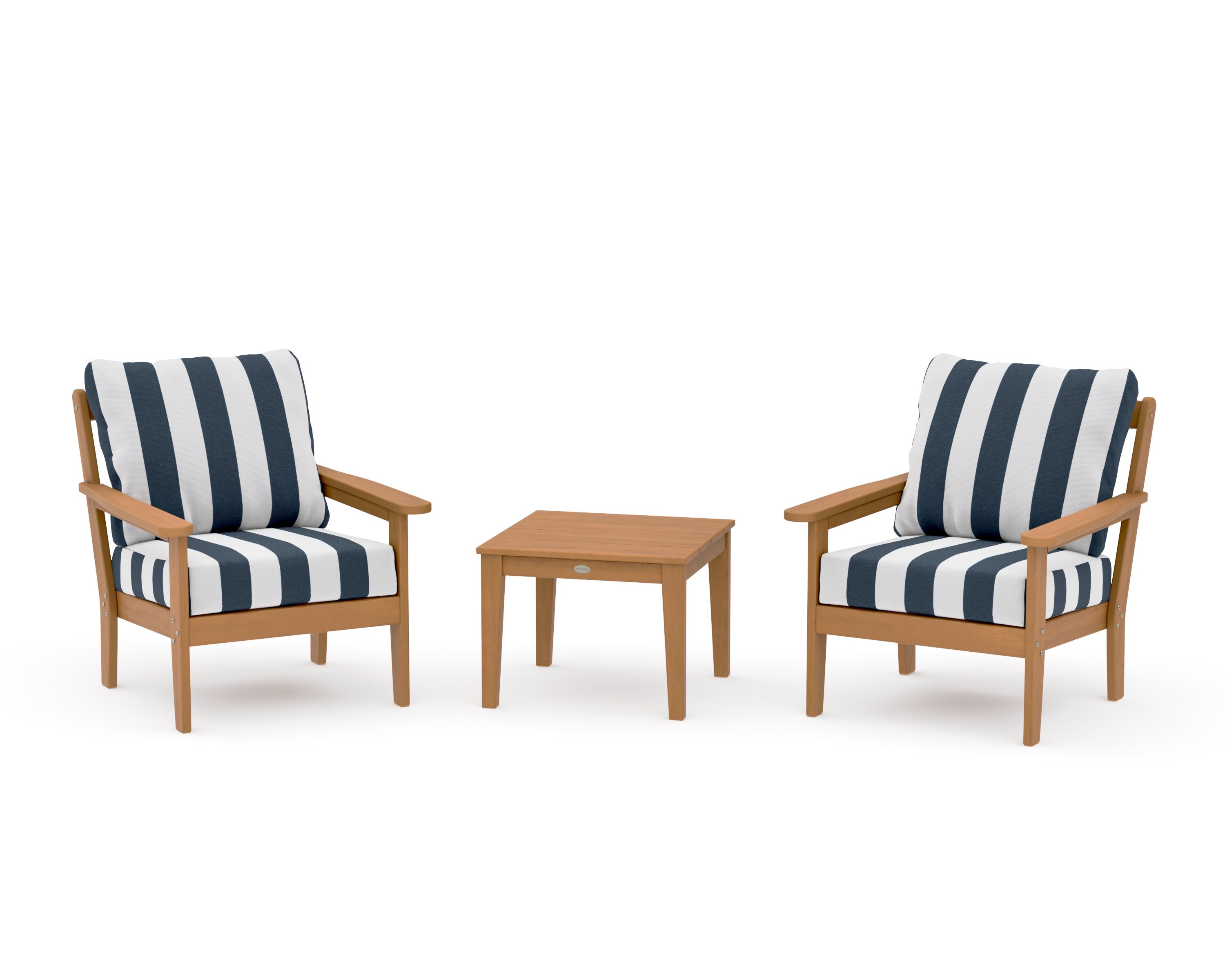 Cottage 3-Piece Deep Seating Set in Natural / Cabana Stripe Marine Indigo