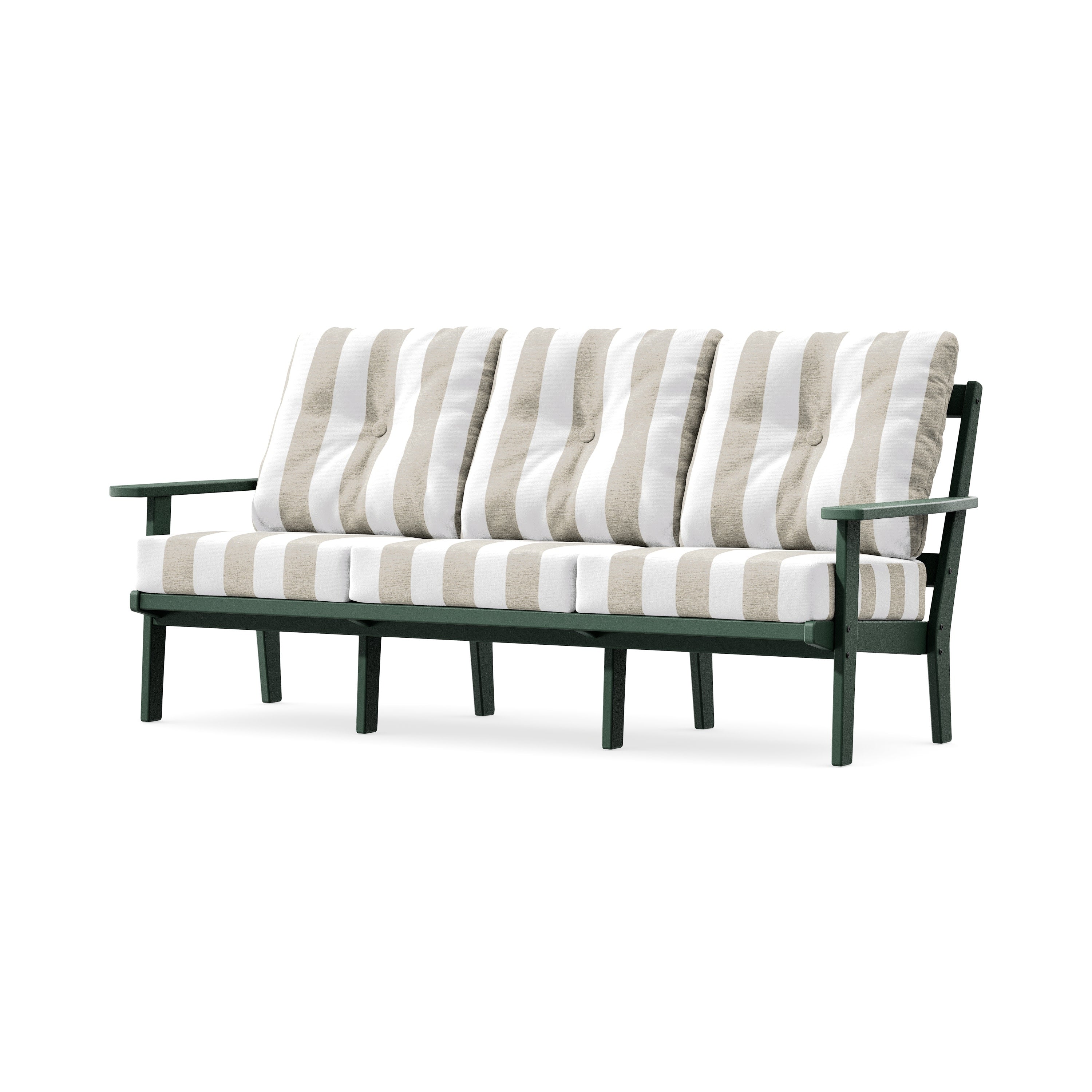 PrairieDeep Seating Sofa in Green / Cabana Stripe Dune Burlap