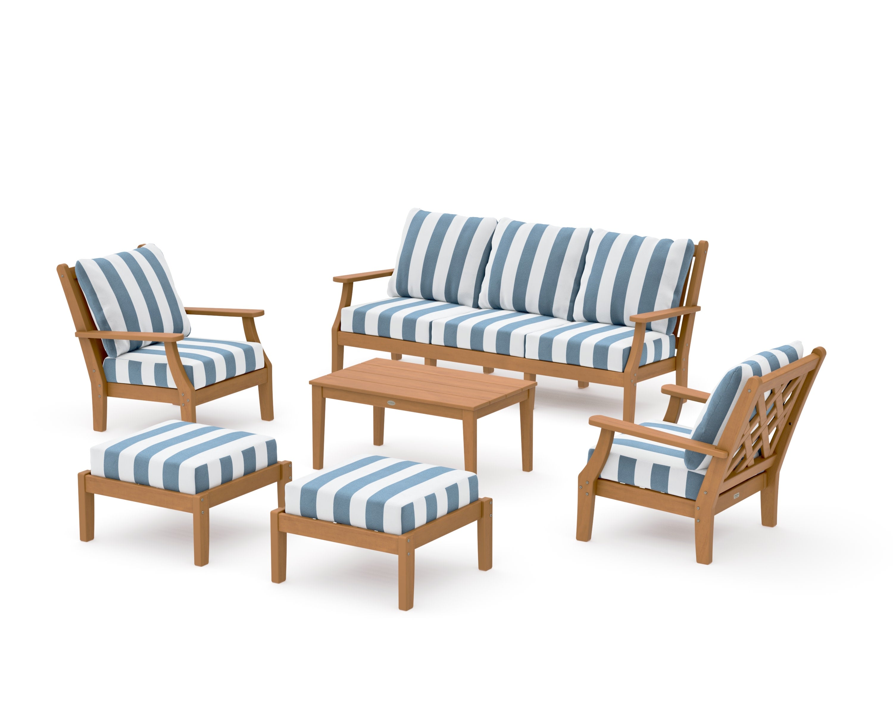 Wovendale 6-Piece Lounge Sofa Set in Natural / Cabana Stripe Sky Blue