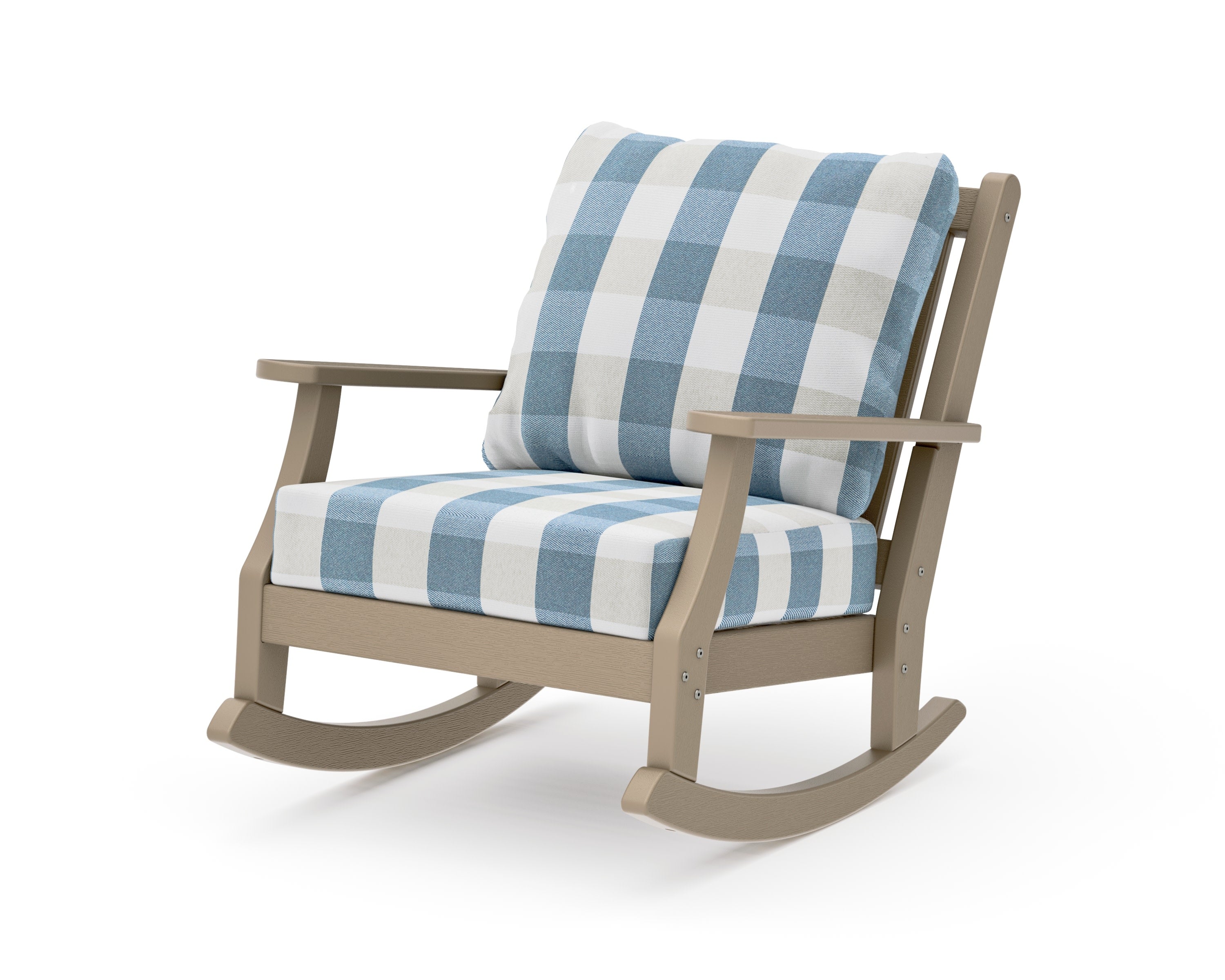 Wovendale Deep Seating Rocking Chair in Vintage Sahara / Buffalo Plaid Sky Blue