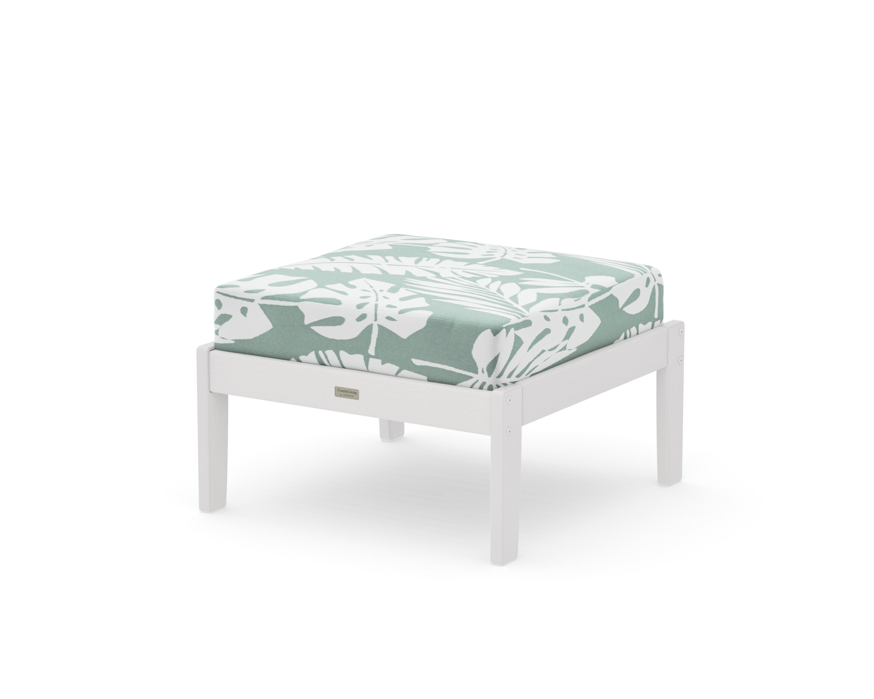 Cottage Deep Seating Ottoman in Vintage White / Leaf Glacier Spa