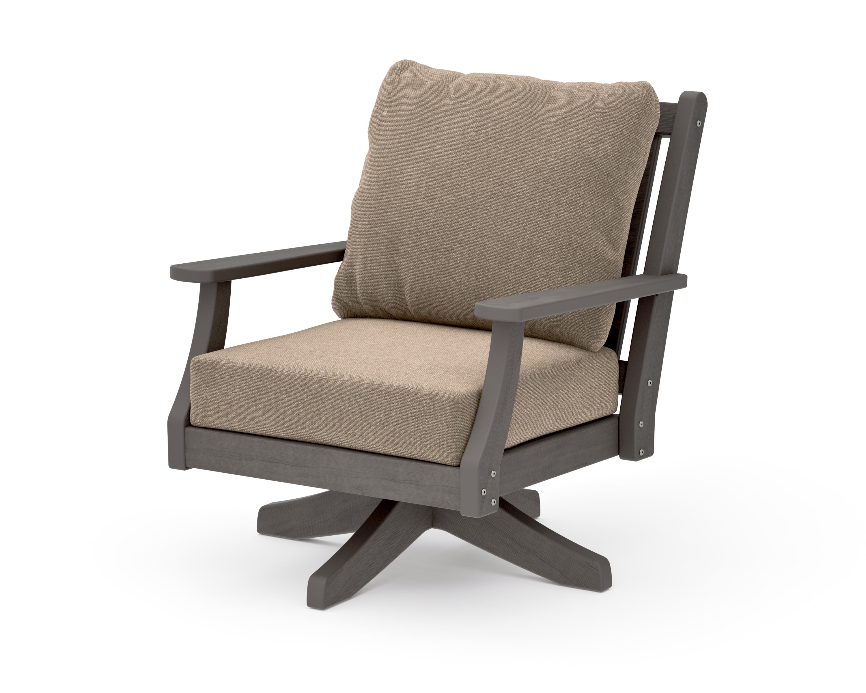 Wovendale Deep Seating Swivel Chair in Driftwood / Spiced Burlap