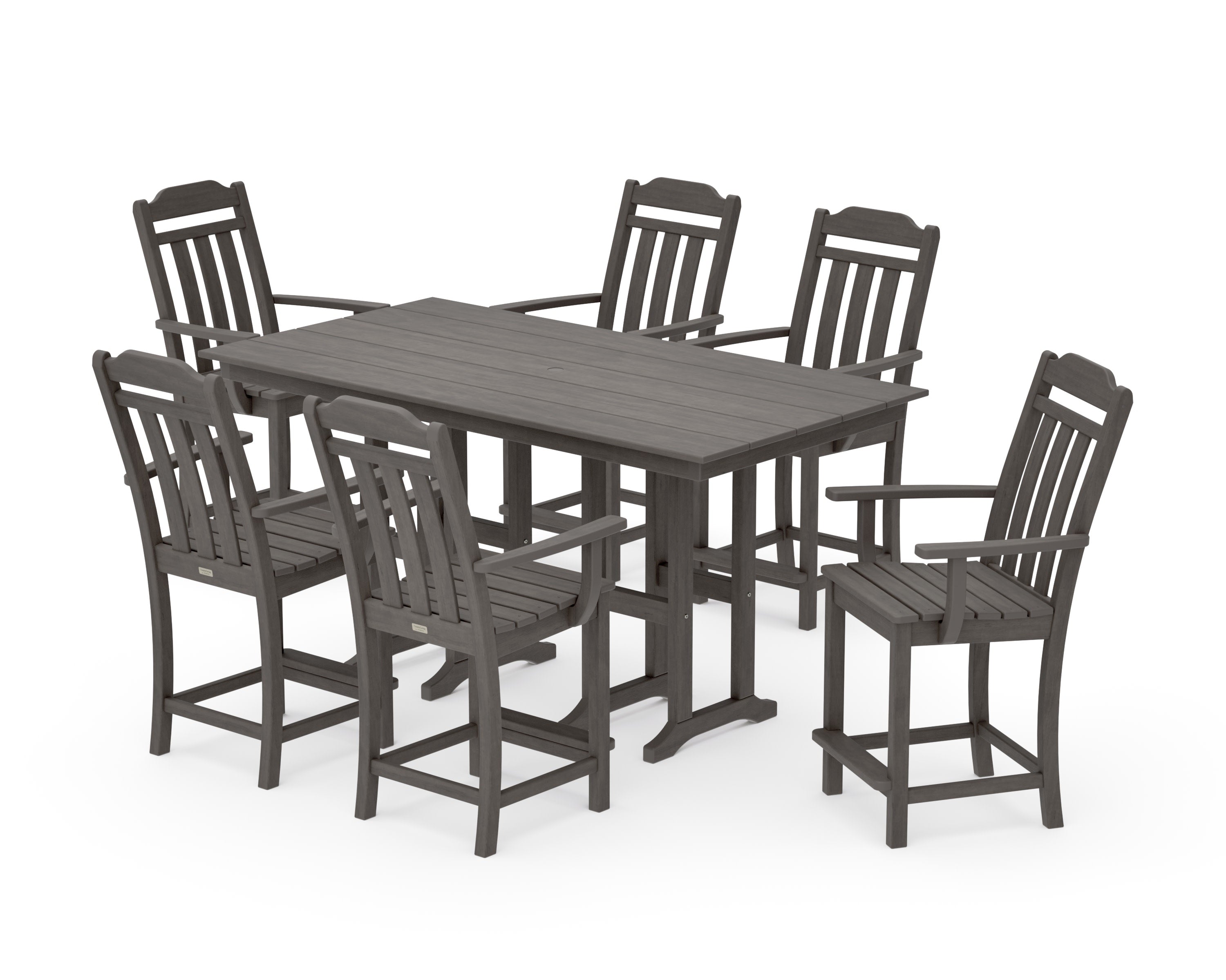 Cottage Arm Chair 7-Piece Farmhouse Counter Set in Driftwood