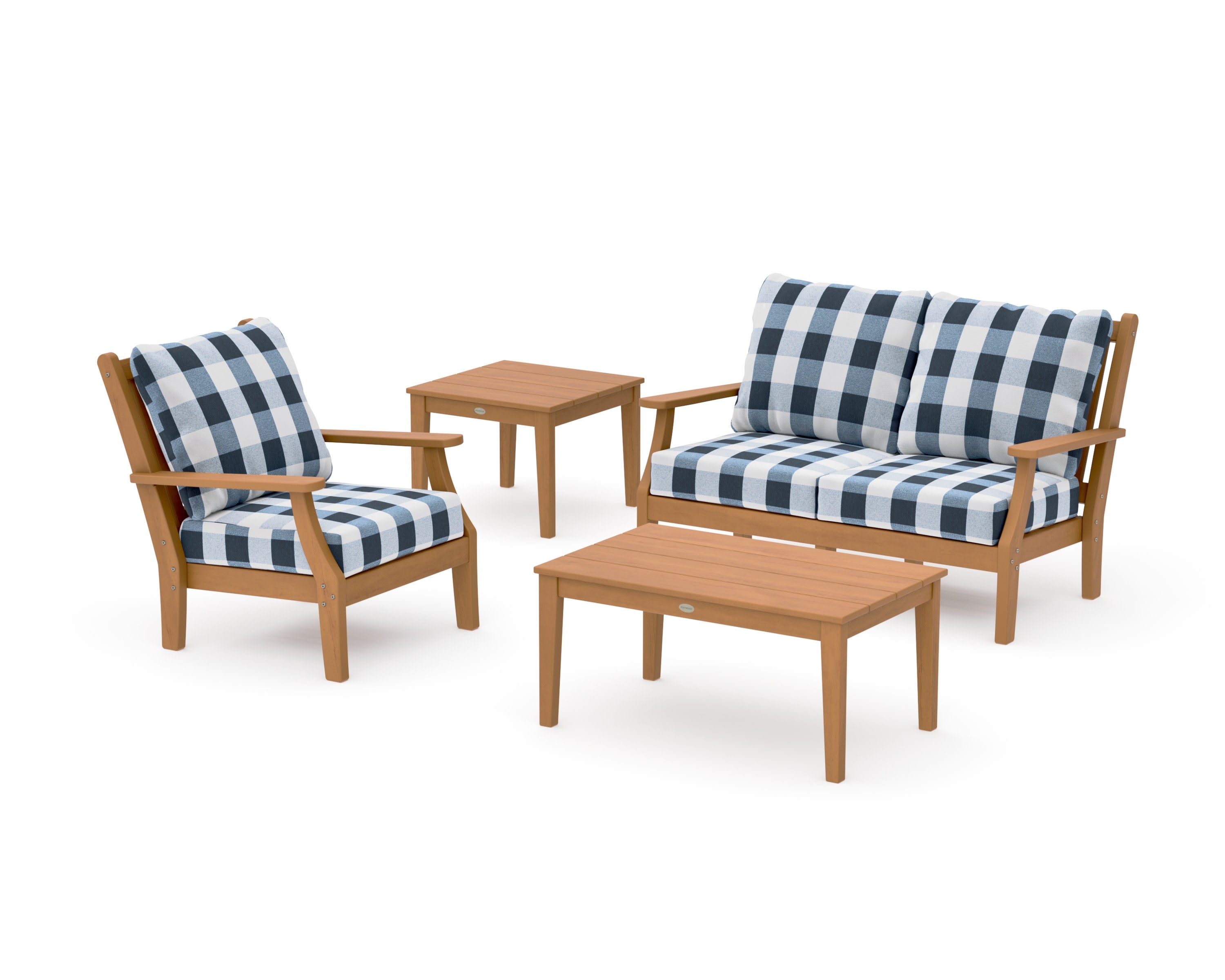 Wovendale 4-Piece Deep Seating Set in Natural / Buffalo Plaid Marine Indigo
