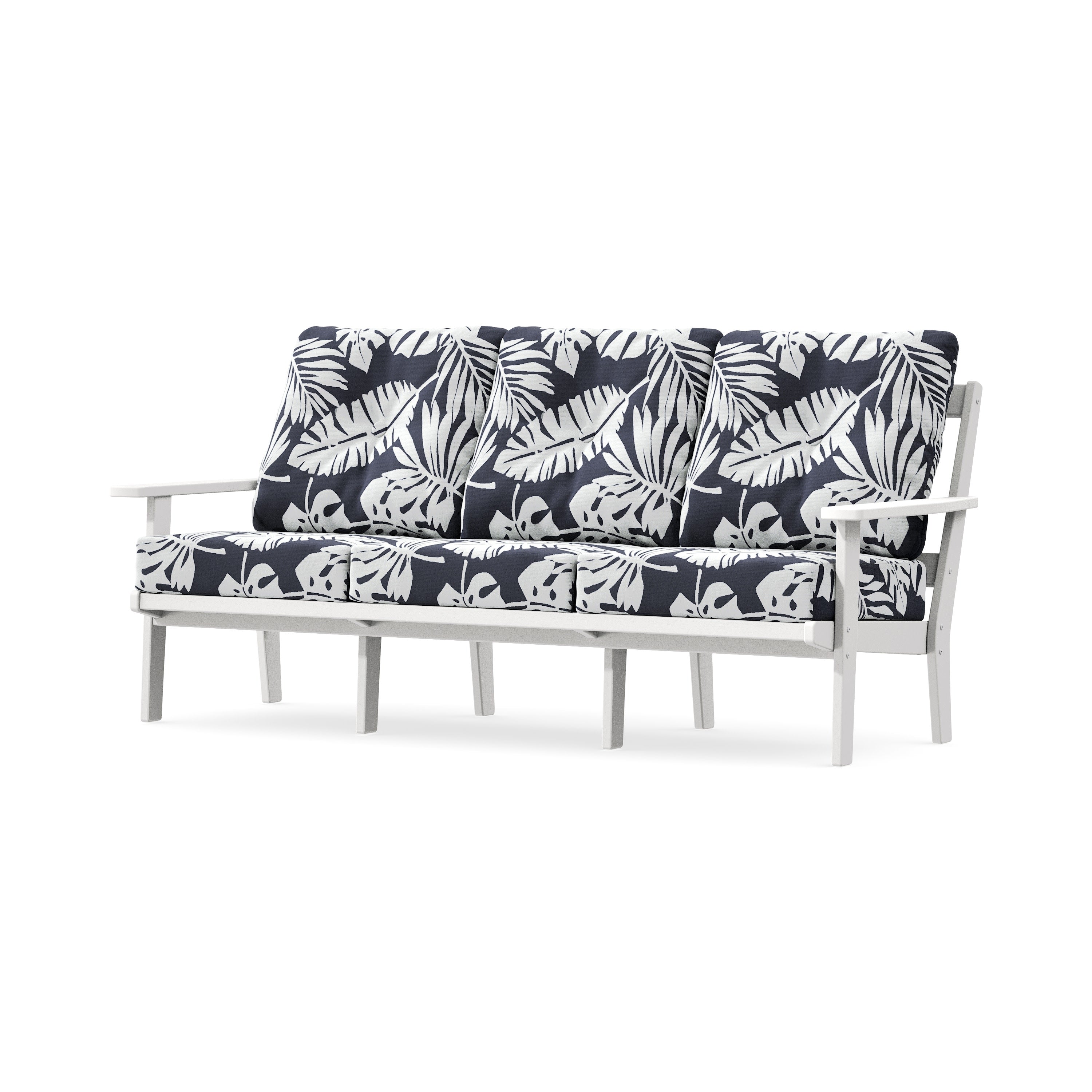 PrairieDeep Seating Sofa in White / Leaf Navy