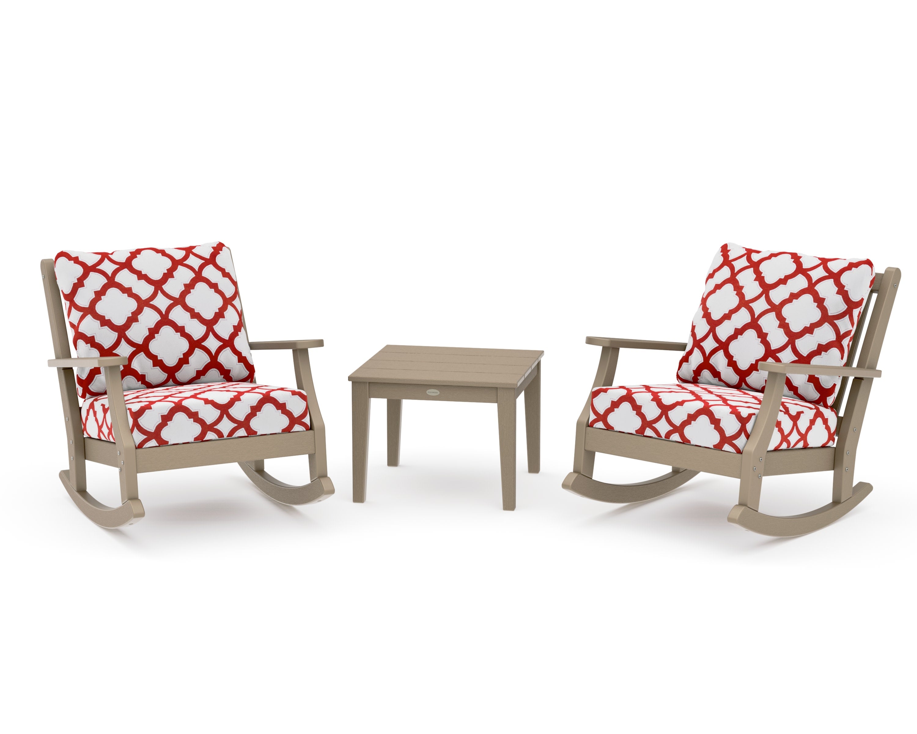 Wovendale 3-Piece Deep Seating Rocker Set in Vintage Sahara / Trellis Crimson