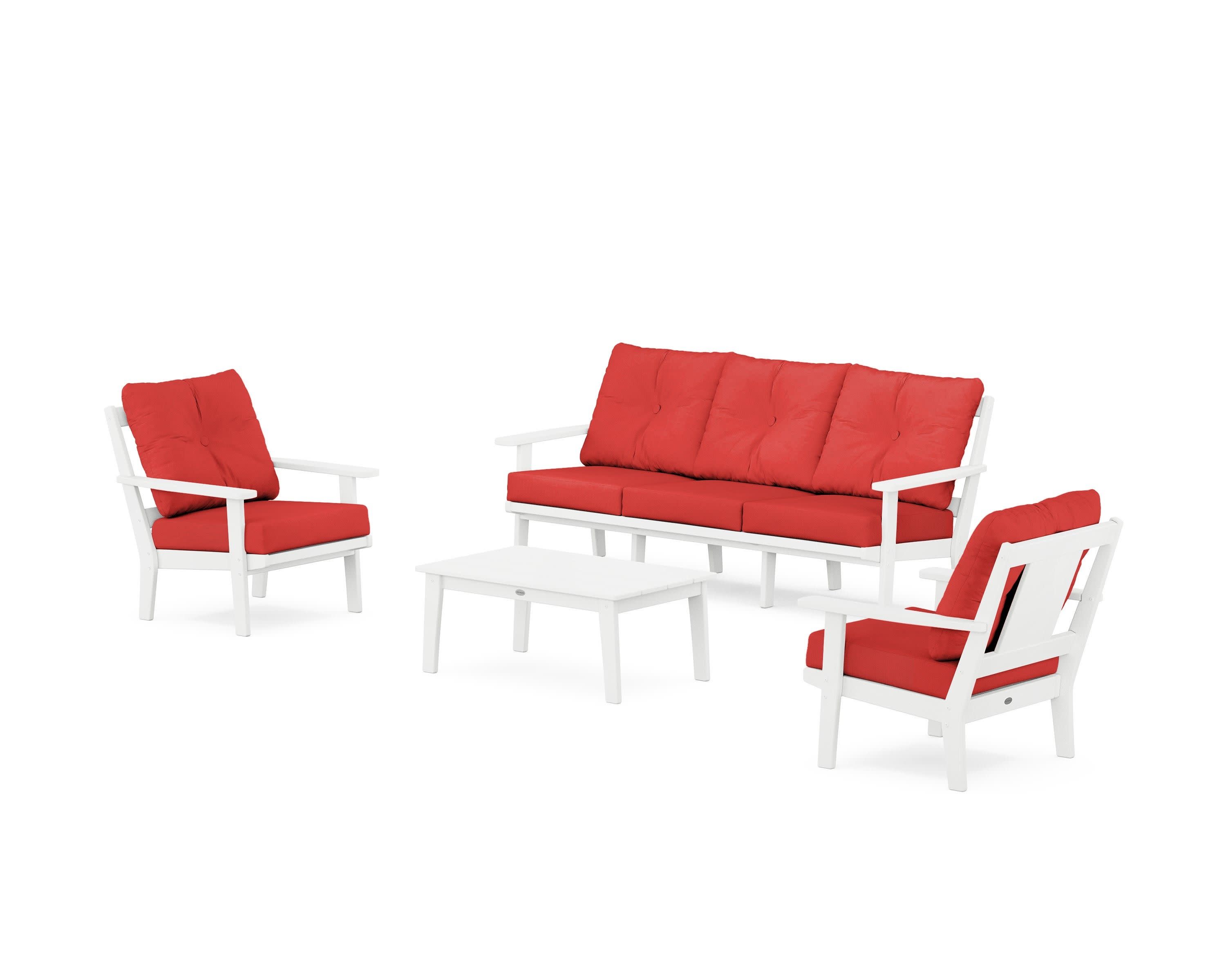 Prairie 4-Piece Deep Seating Set with Sofa in White / Crimson Linen