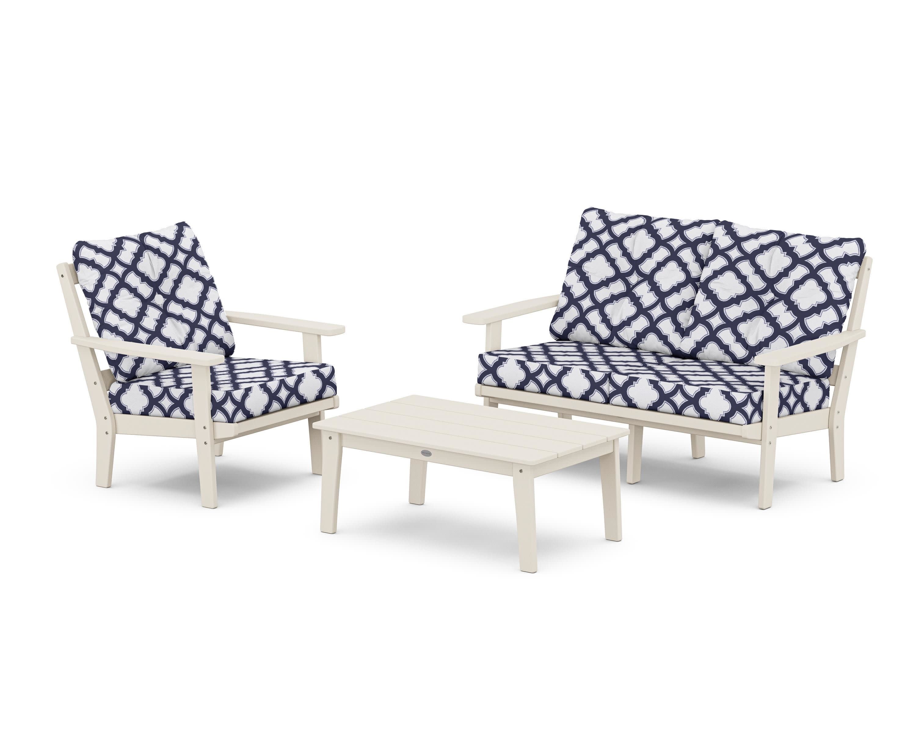 Prairie 3-Piece Deep Seating Set with Loveseat in Sand / Trellis Navy