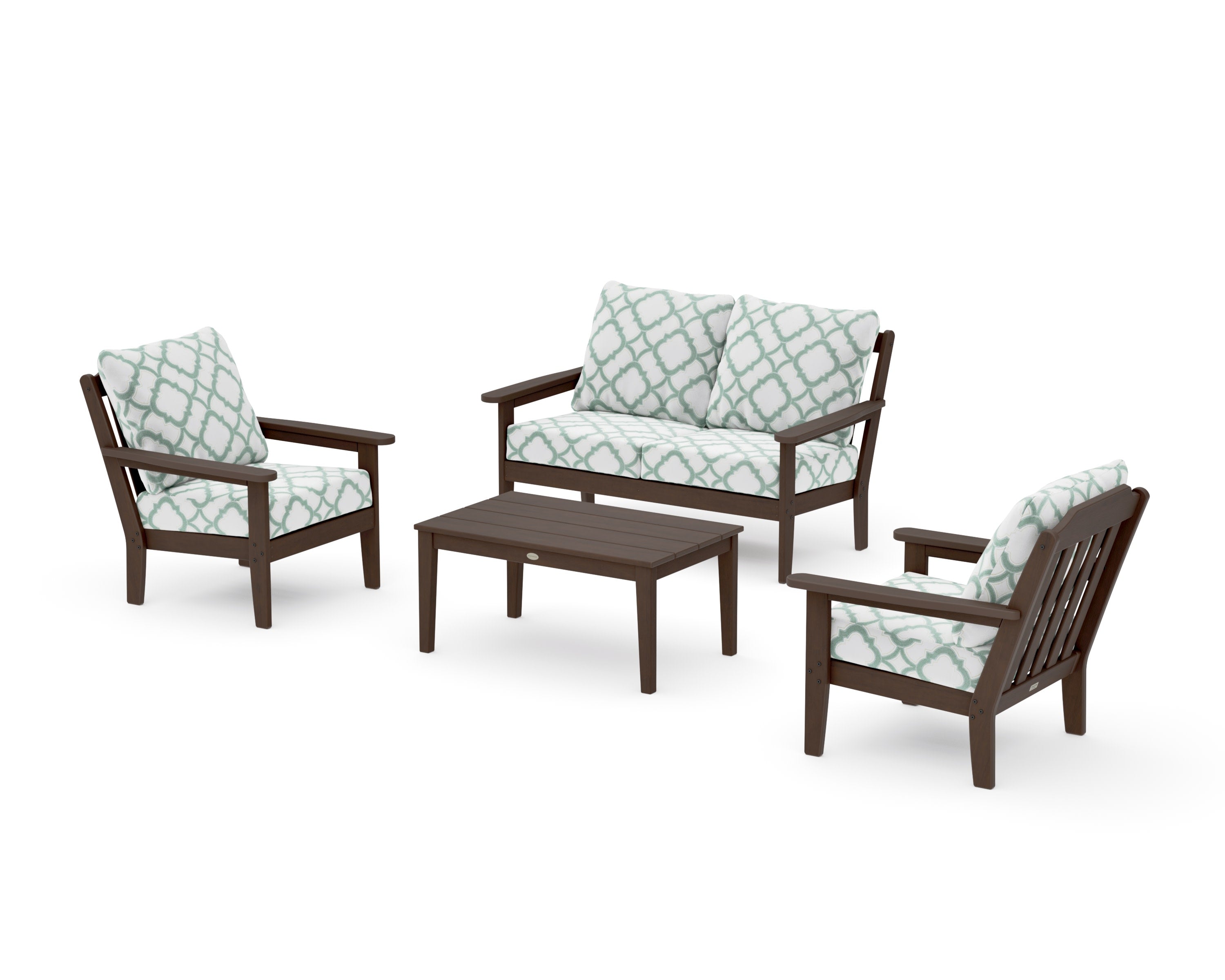 Cottage 4-Piece Deep Seating Set with Loveseat in Kona / Trellis Glacier Spa