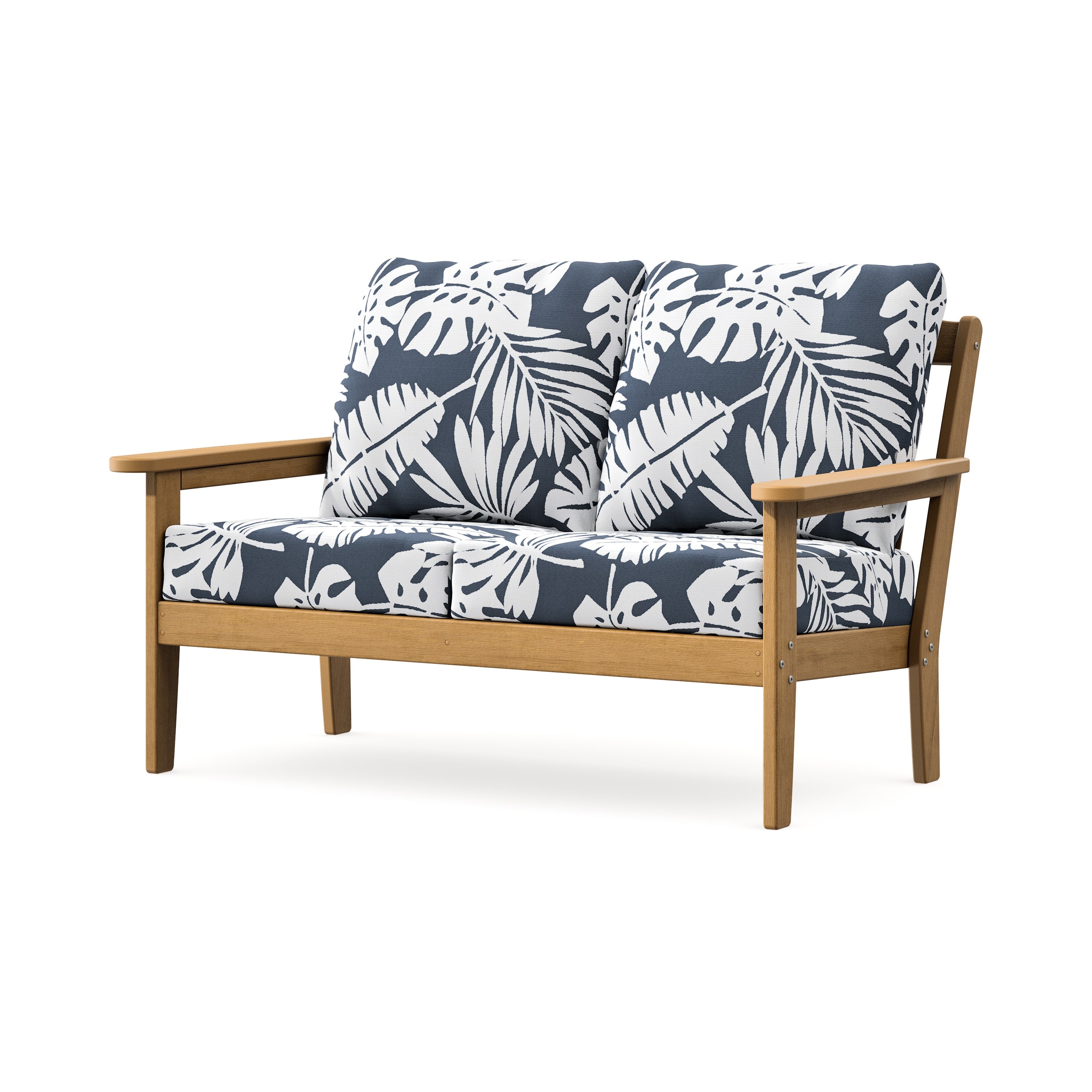 Cottage Deep Seating Loveseat in Natural / Leaf Marine Indigo