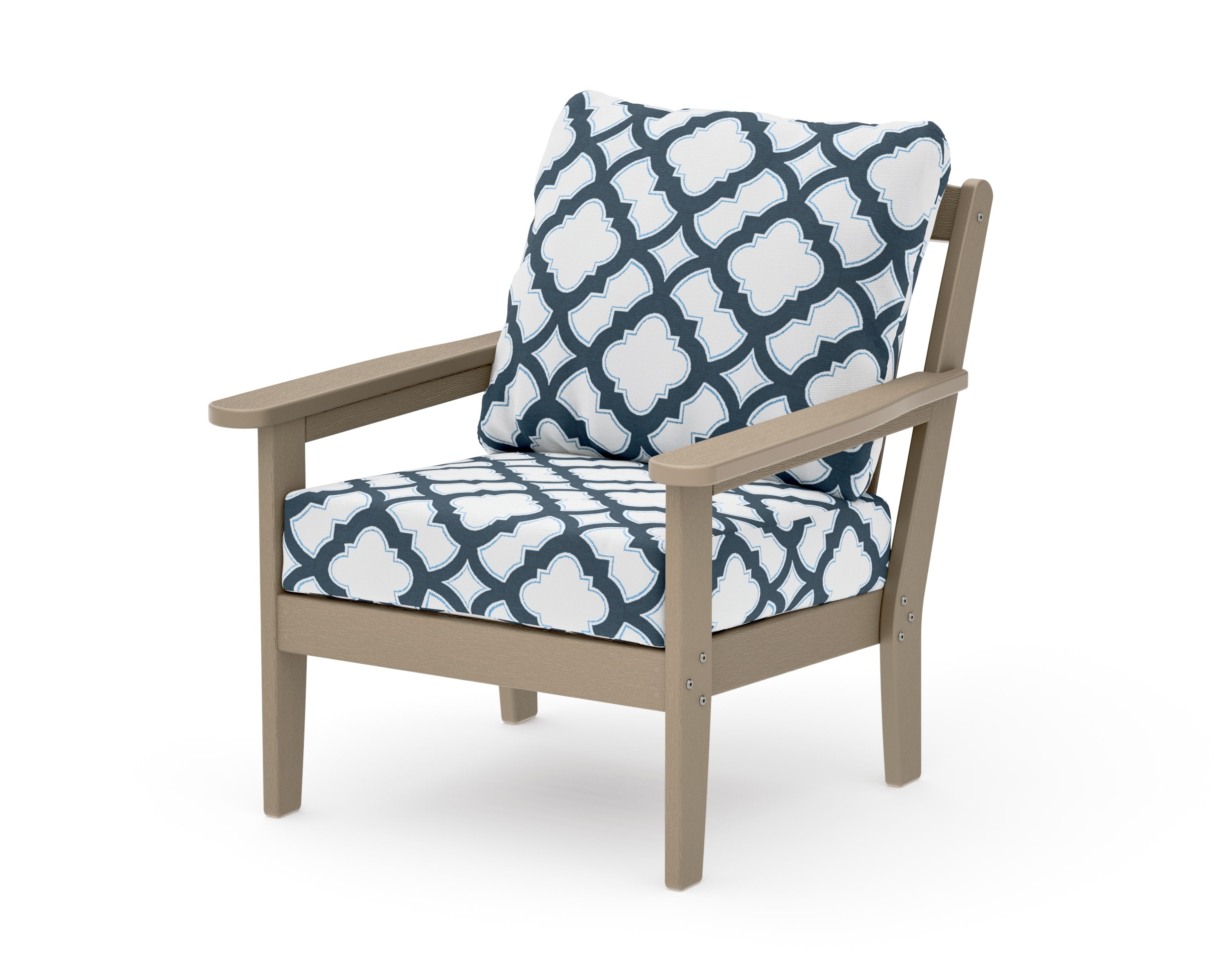 Cottage Deep Seating Chair in Vintage Sahara / Trellis Marine Indigo