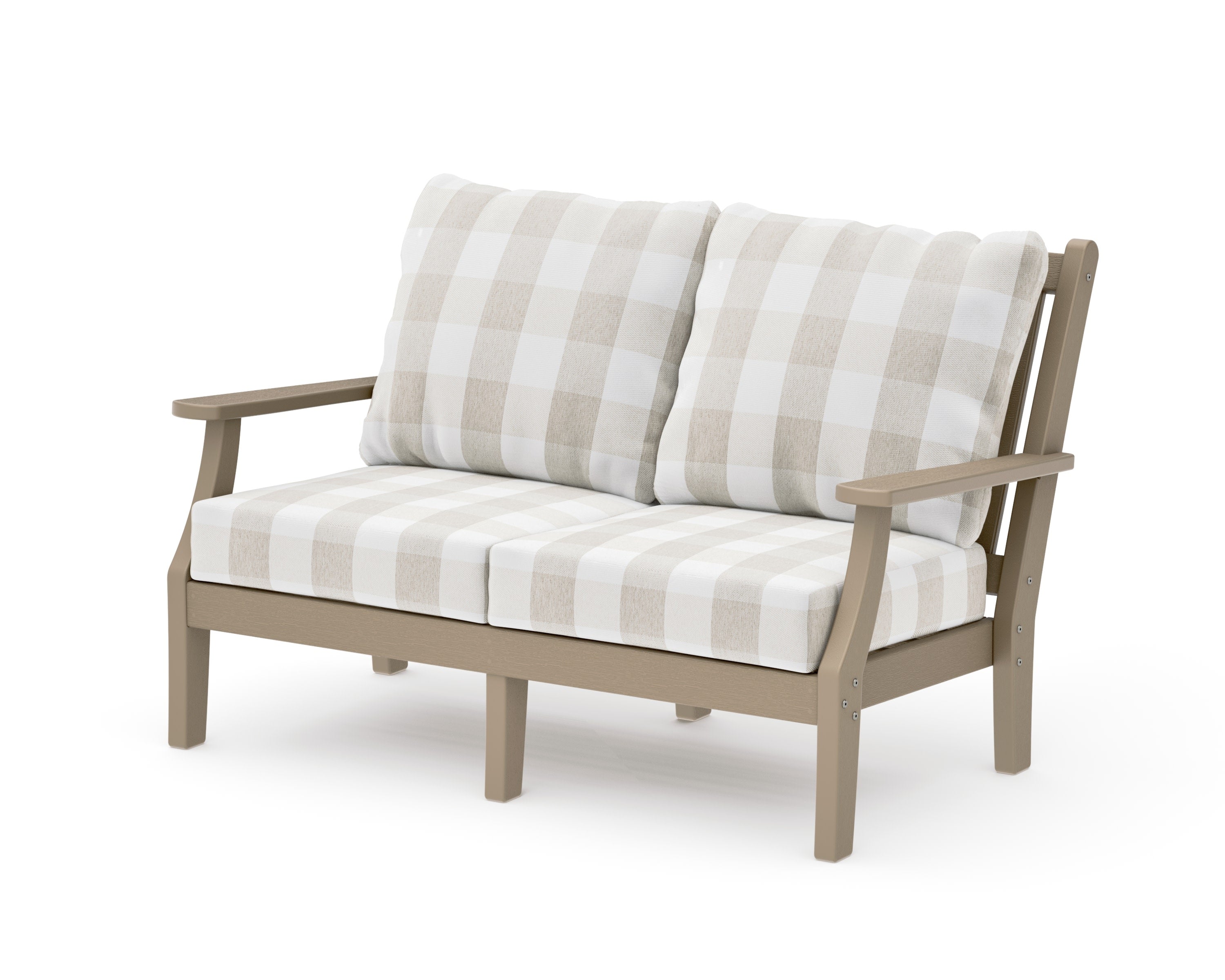 Wovendale Deep Seating Loveseat in Vintage Sahara / Buffalo Plaid Dune Burlap