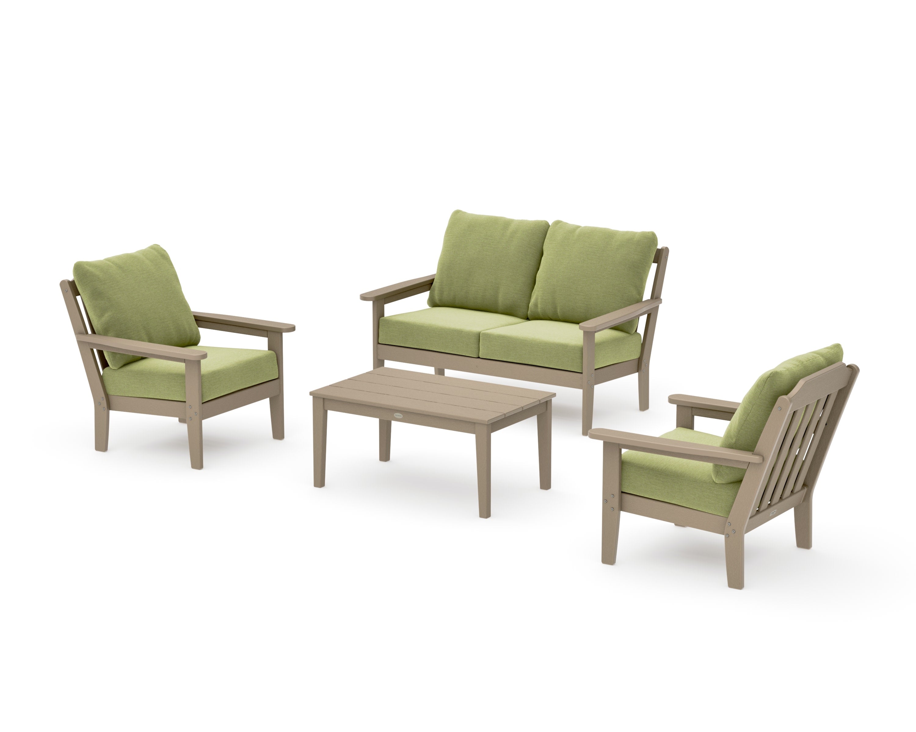 Cottage 4-Piece Deep Seating Set with Loveseat in Vintage Sahara / Chartreuse Boucle