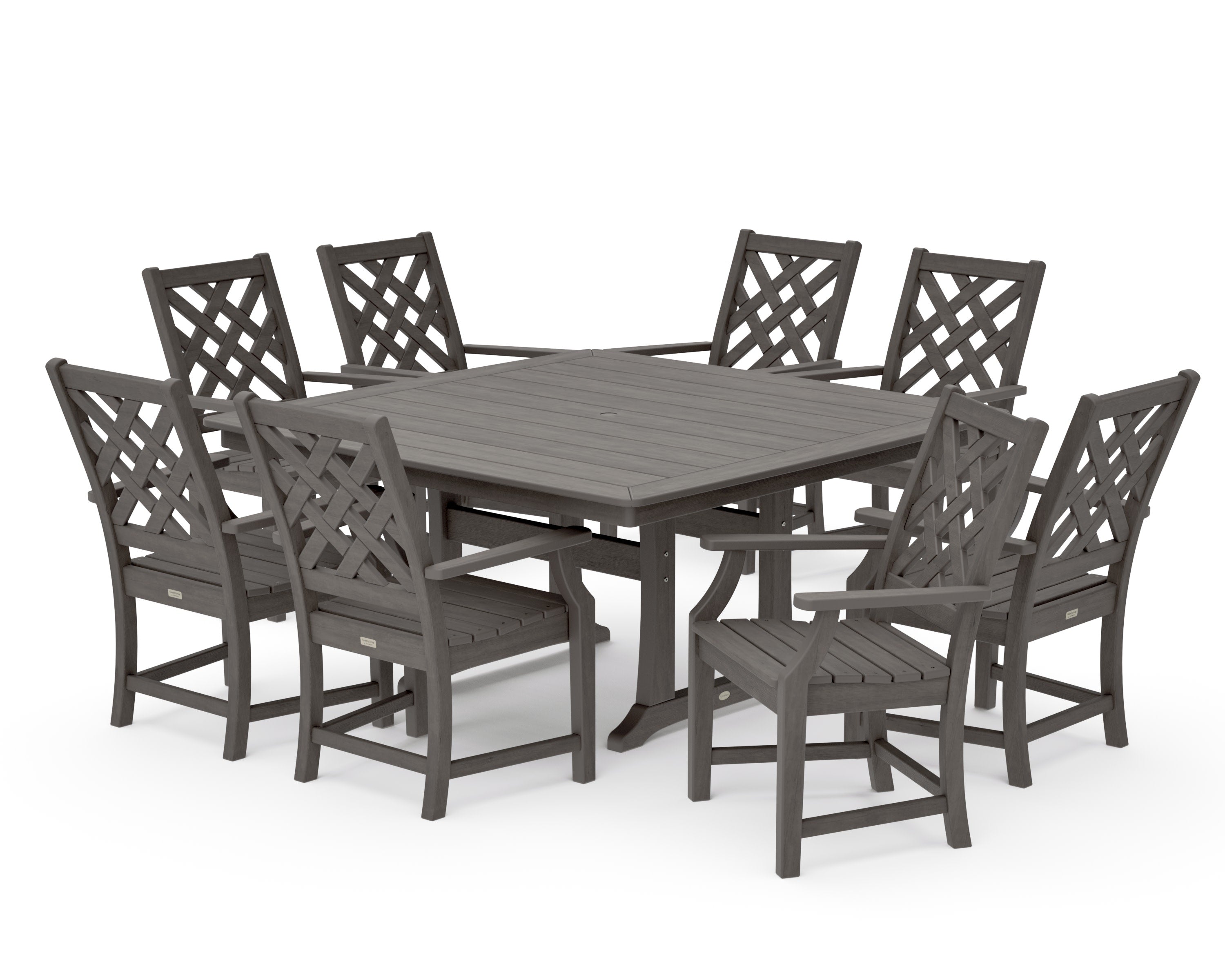 Wovendale 9-Piece Square Dining Set with Trestle Legs in Driftwood