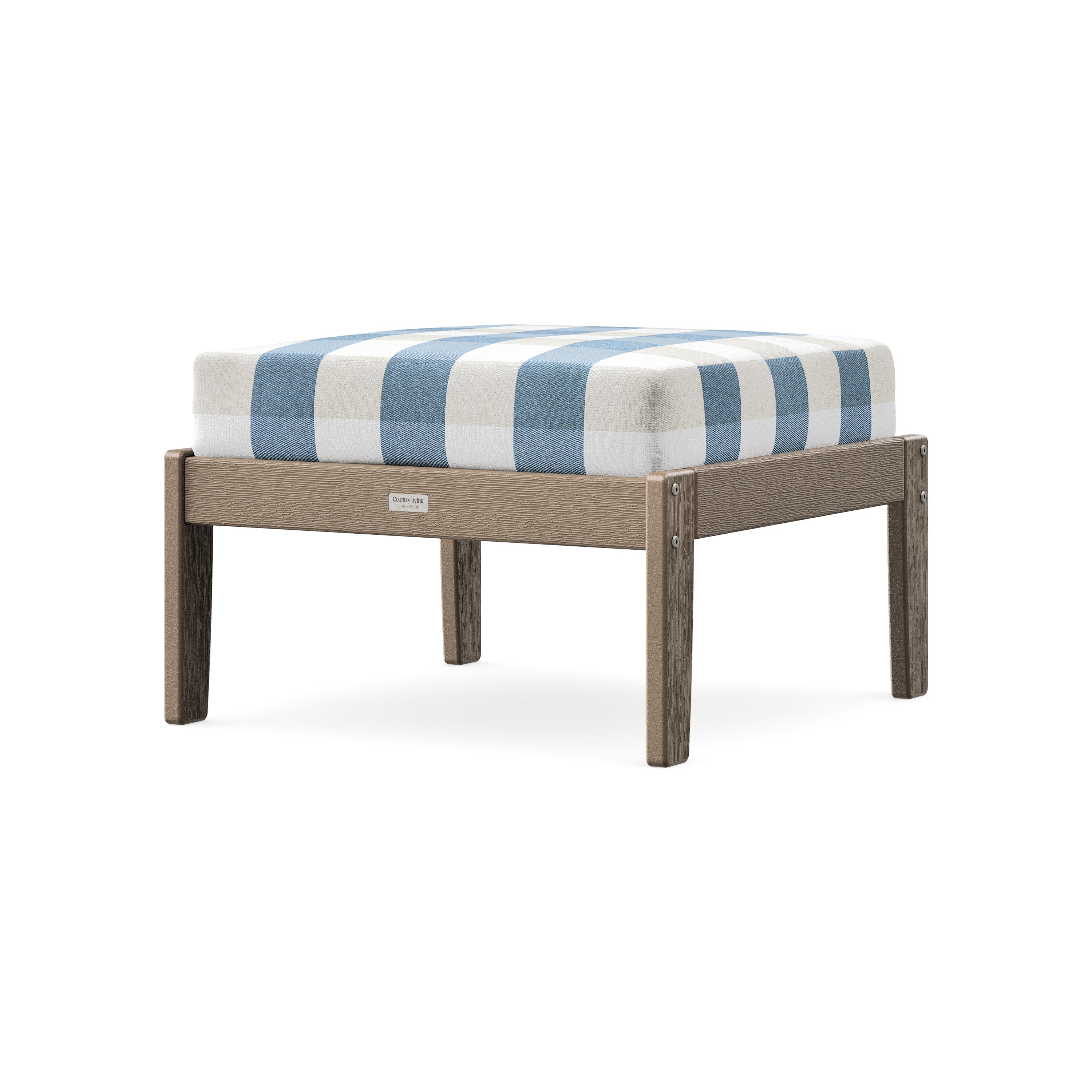 Cottage Deep Seating Ottoman in Vintage Sahara / Buffalo Plaid Sky Blue