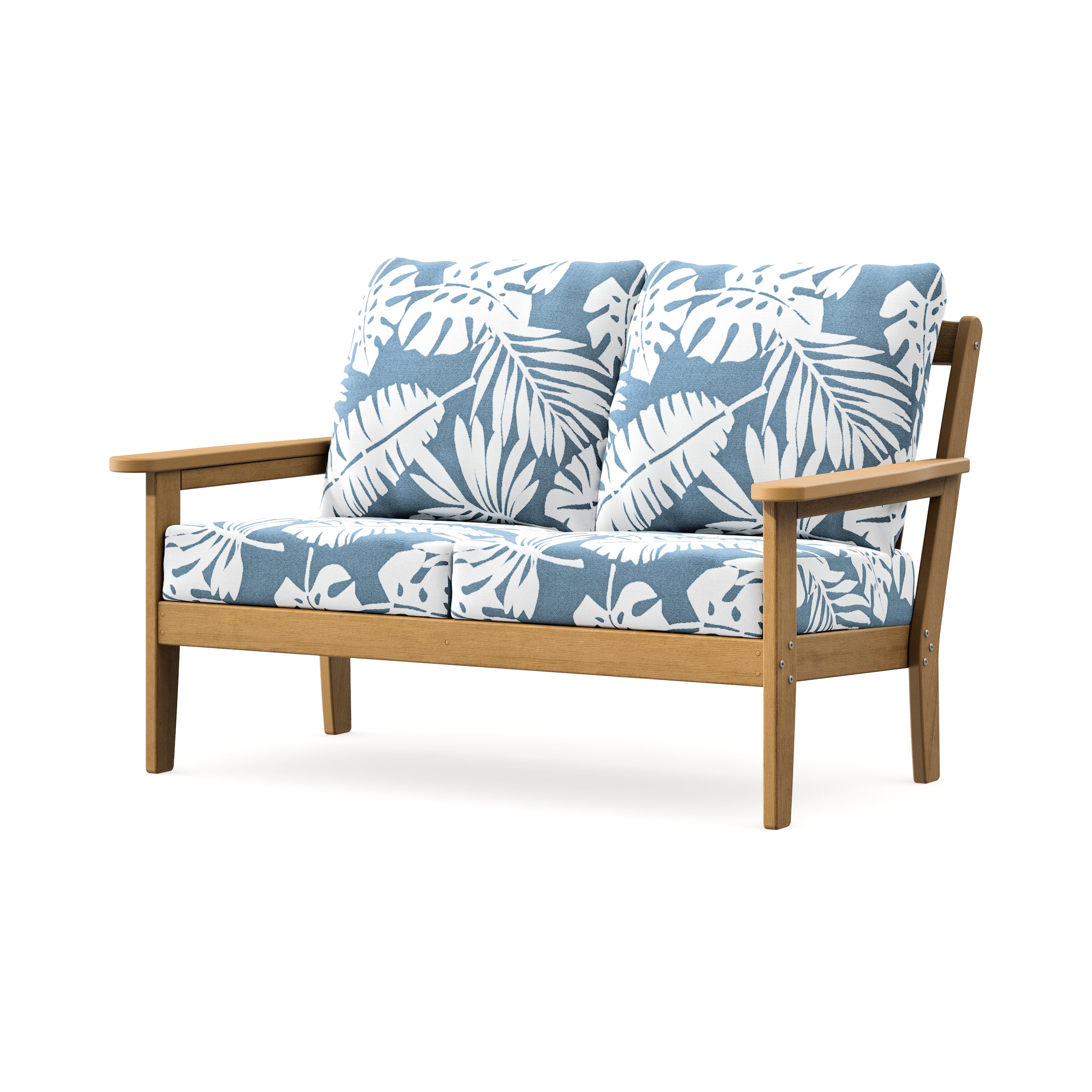 Cottage Deep Seating Loveseat in Natural / Leaf Sky Blue