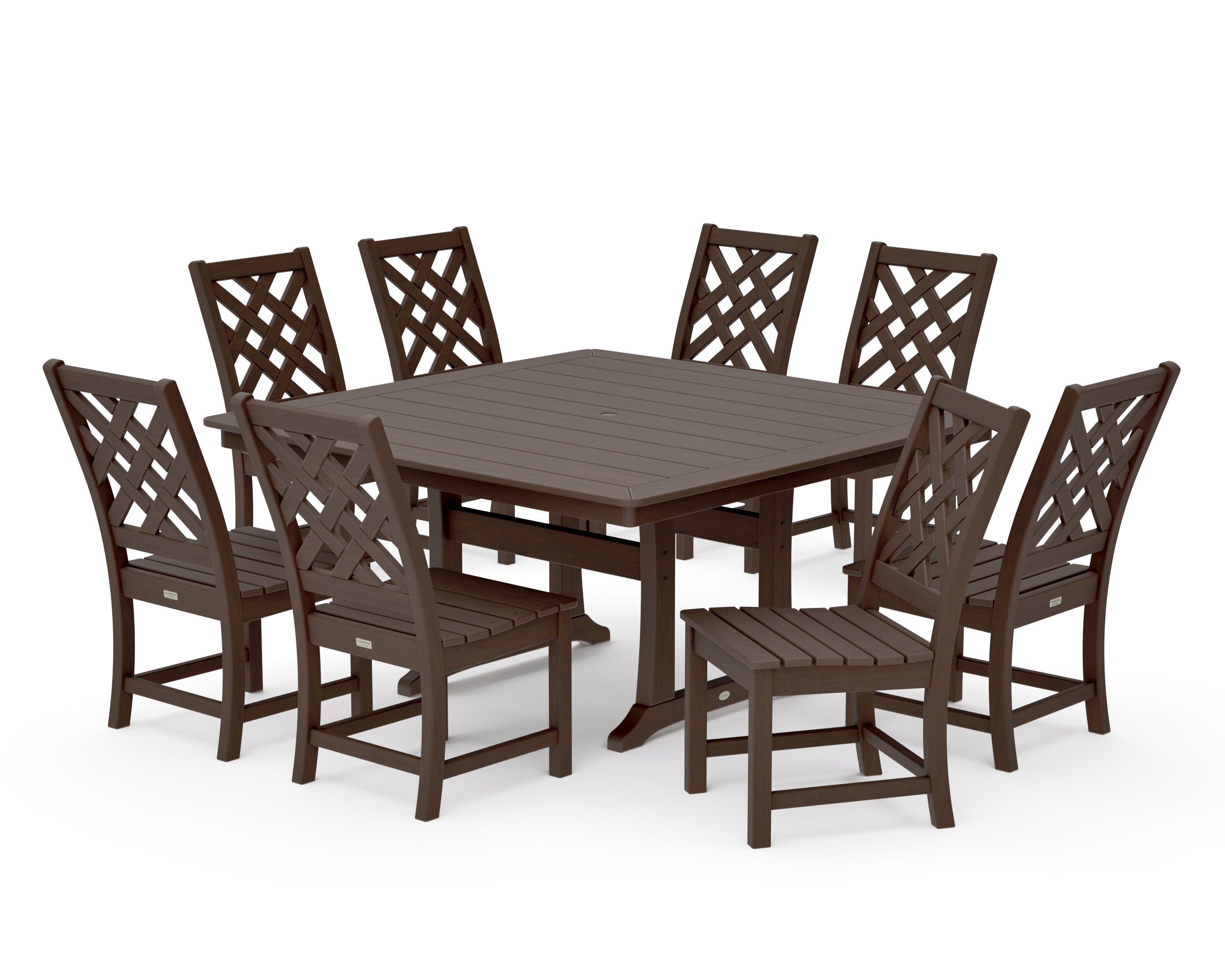 Wovendale Side Chair 9-Piece Square Dining Set with Trestle Legs in Kona