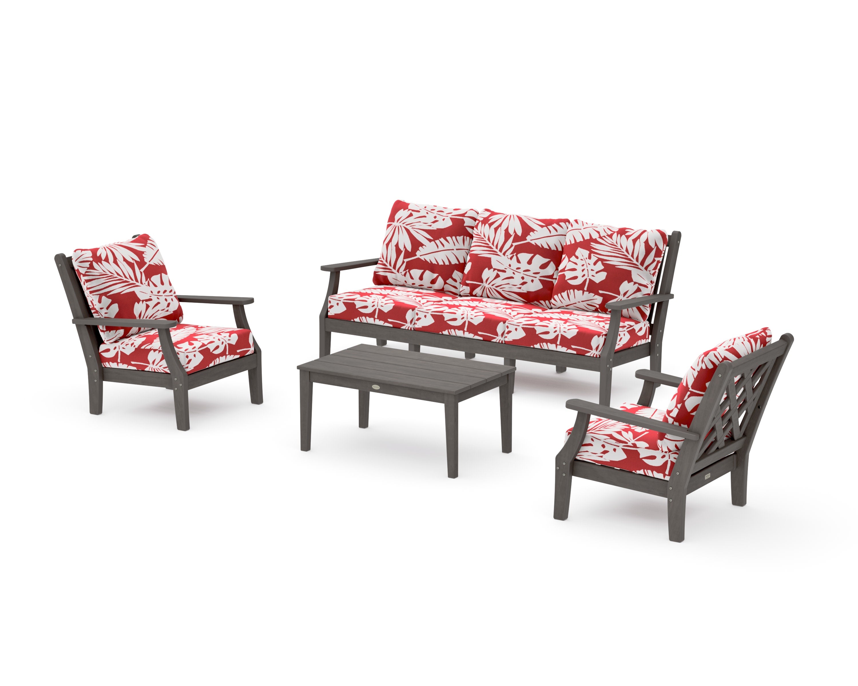 Wovendale 4-Piece Deep Seating Set with Sofa in Driftwood / Leaf Crimson