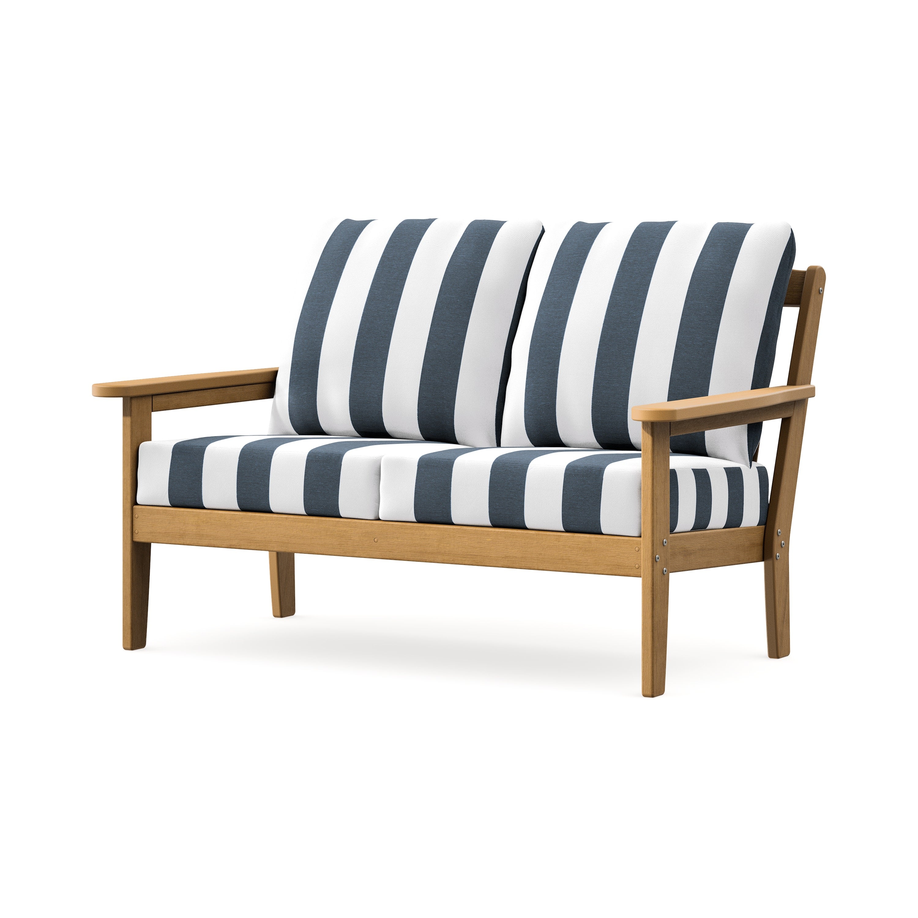 Cottage Deep Seating Loveseat in Natural / Cabana Stripe Marine Indigo
