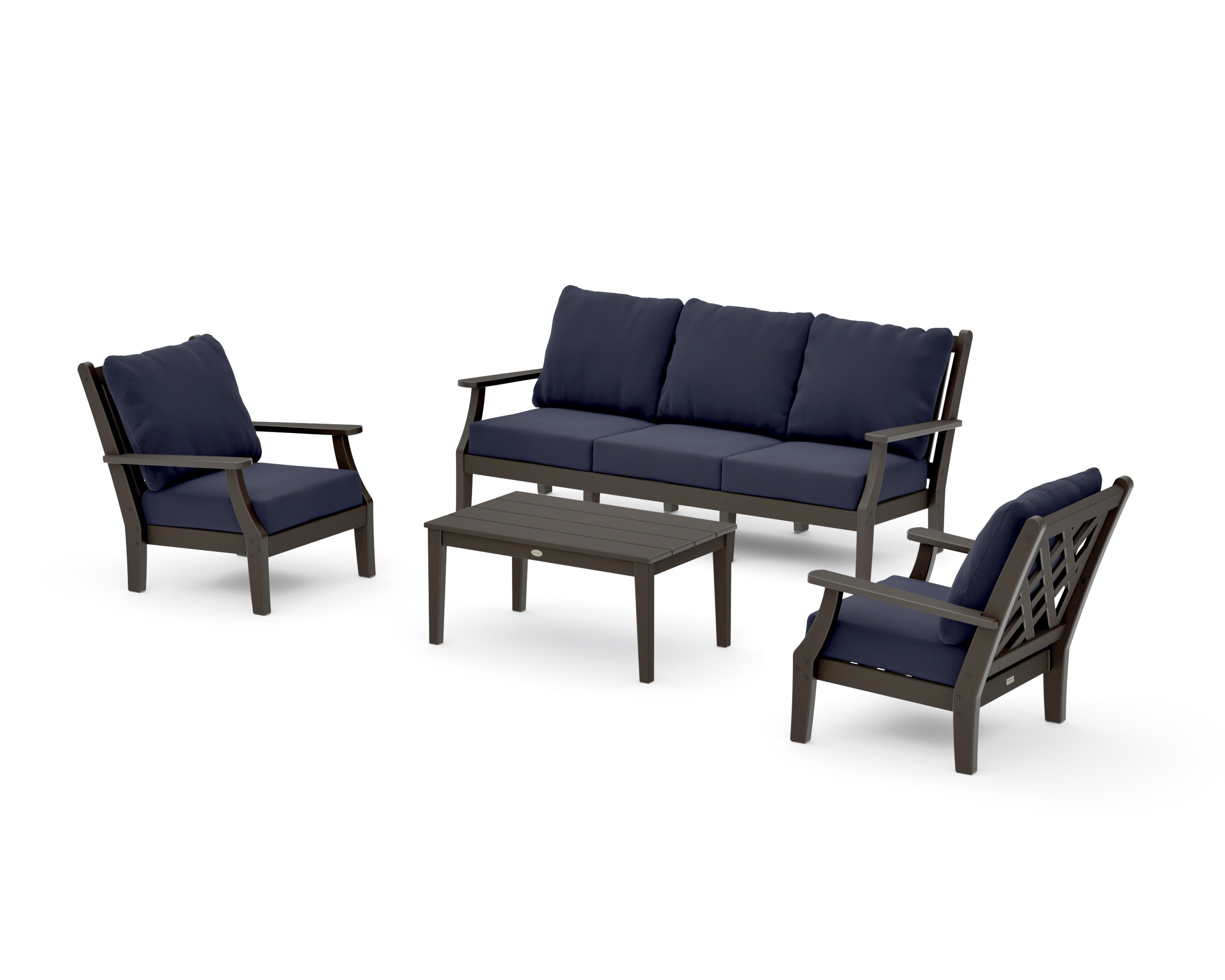 Wovendale 4-Piece Deep Seating Set with Sofa in Vintage Coffee / Navy Linen