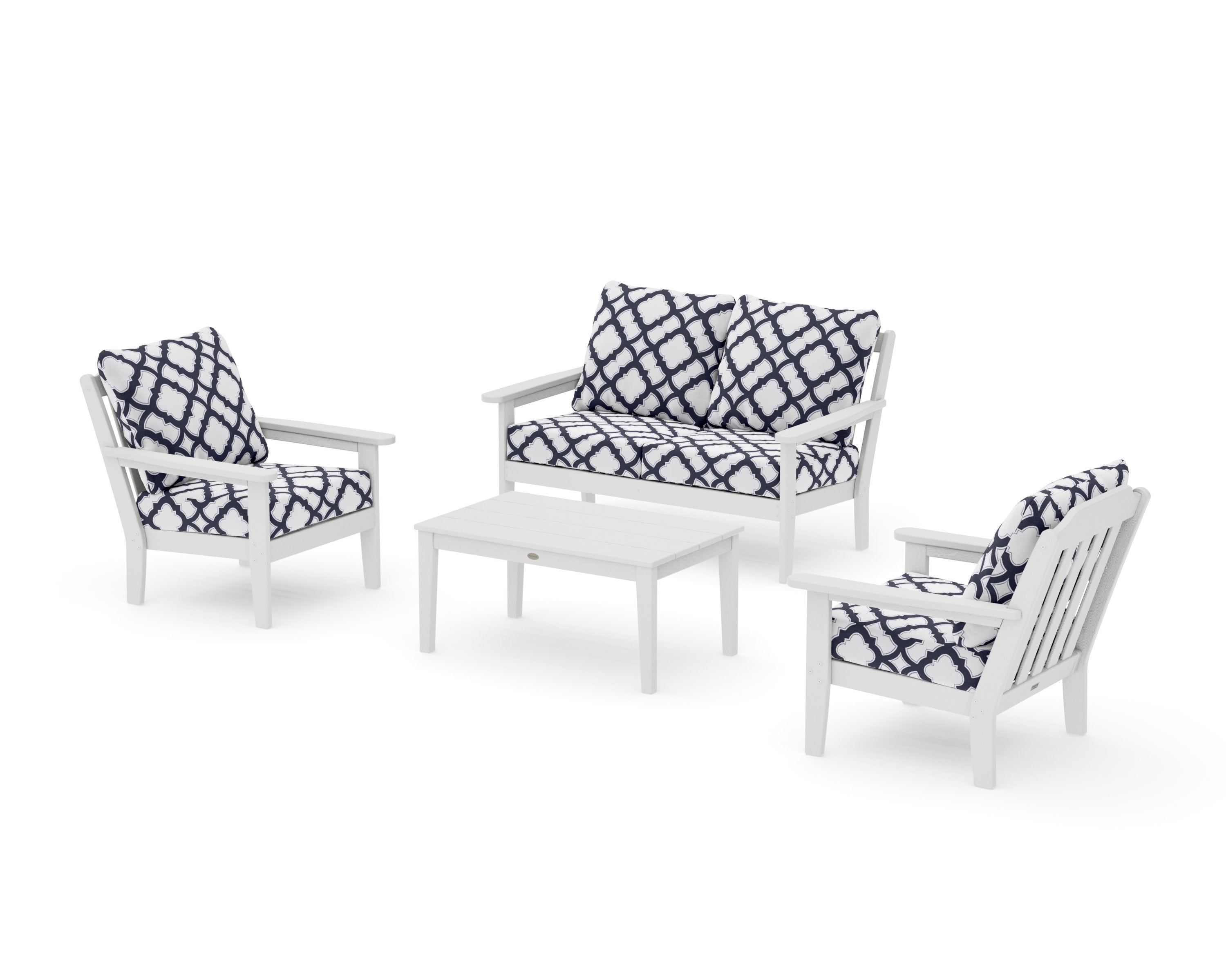 Cottage 4-Piece Deep Seating Set with Loveseat in Vintage White / Trellis Navy
