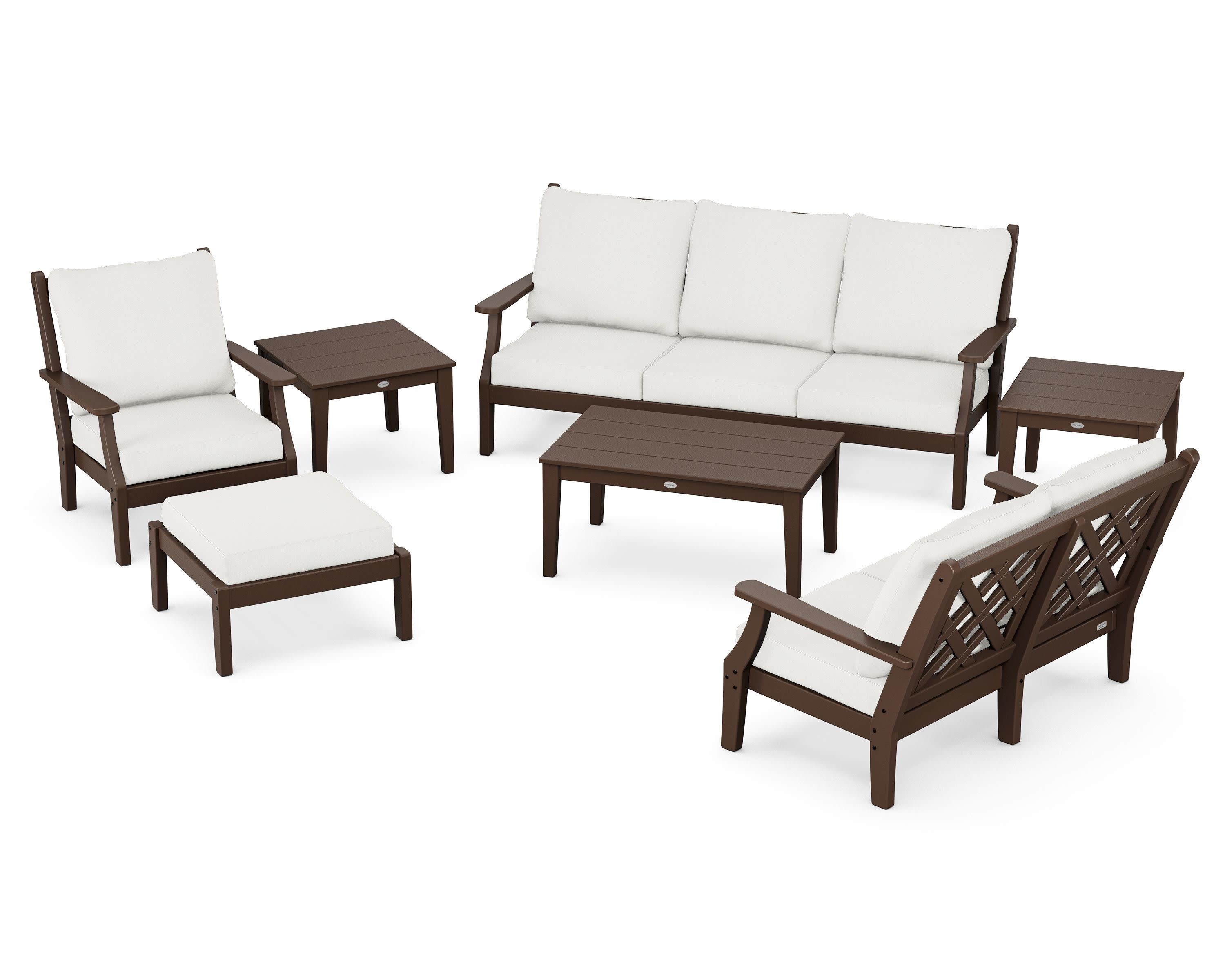 Wovendale 7-Piece Deep Seating Set in Mahogany / Natural Linen
