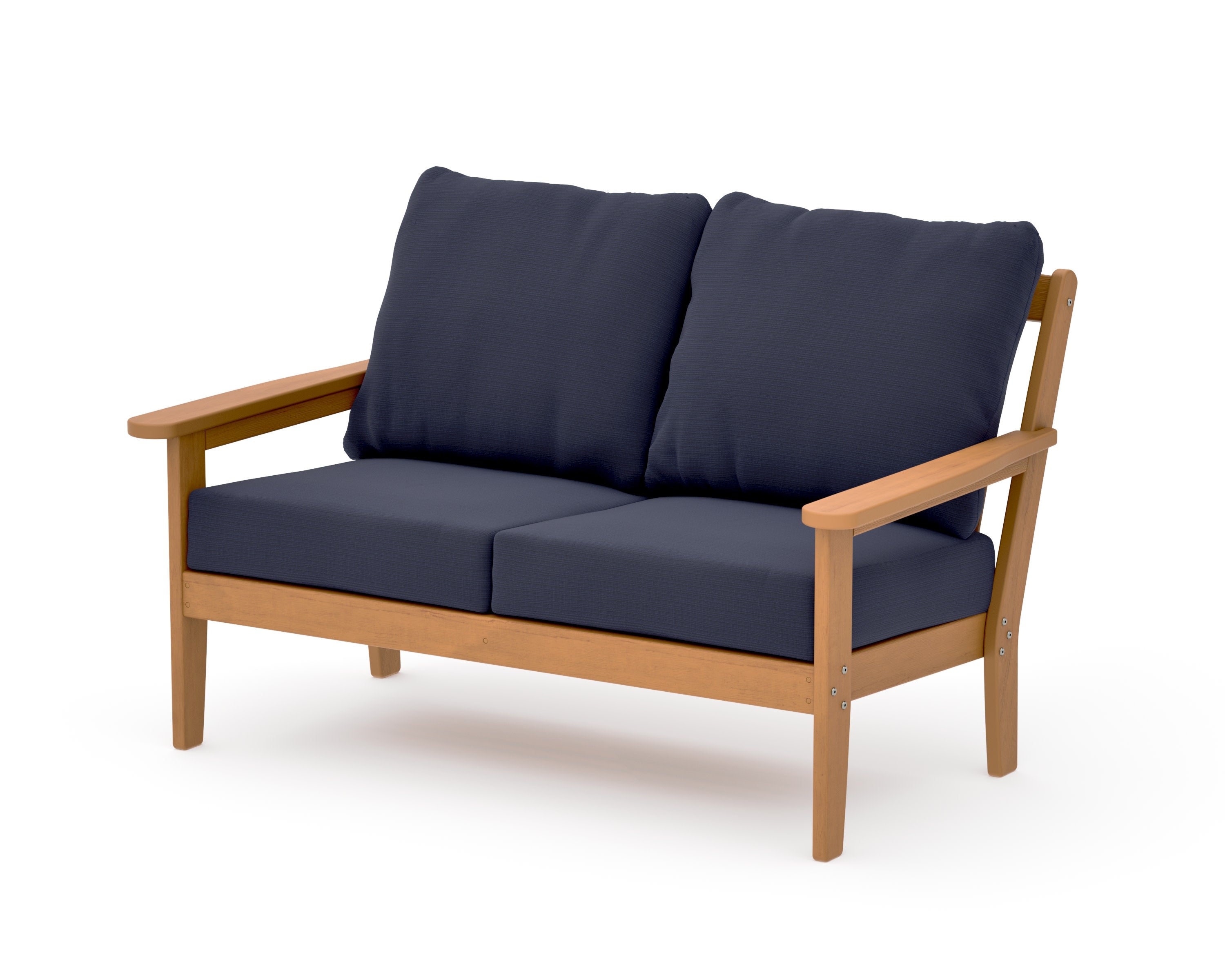 Cottage Deep Seating Loveseat in Natural / Navy Linen