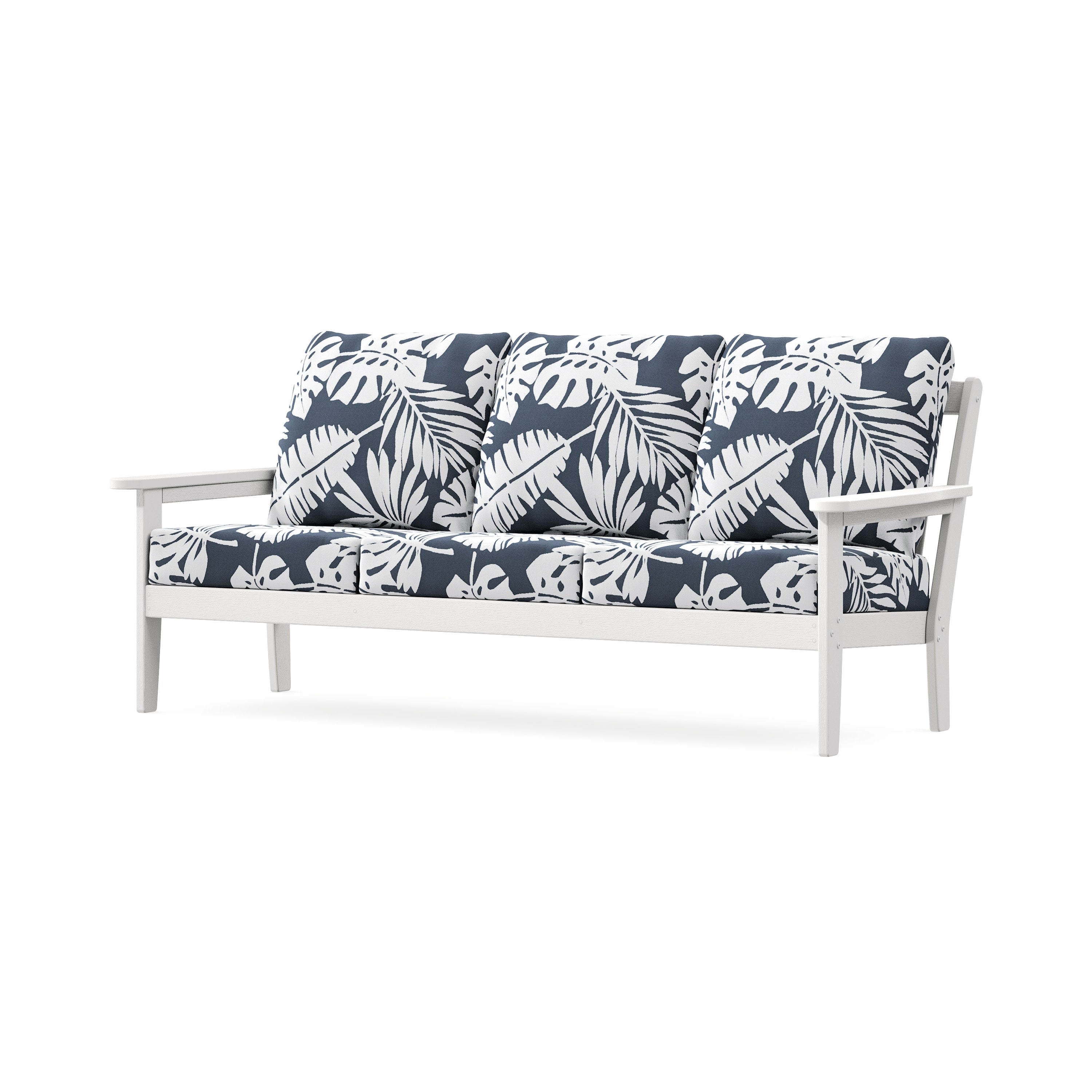 Cottage Deep Seating Sofa in Vintage White / Leaf Marine Indigo