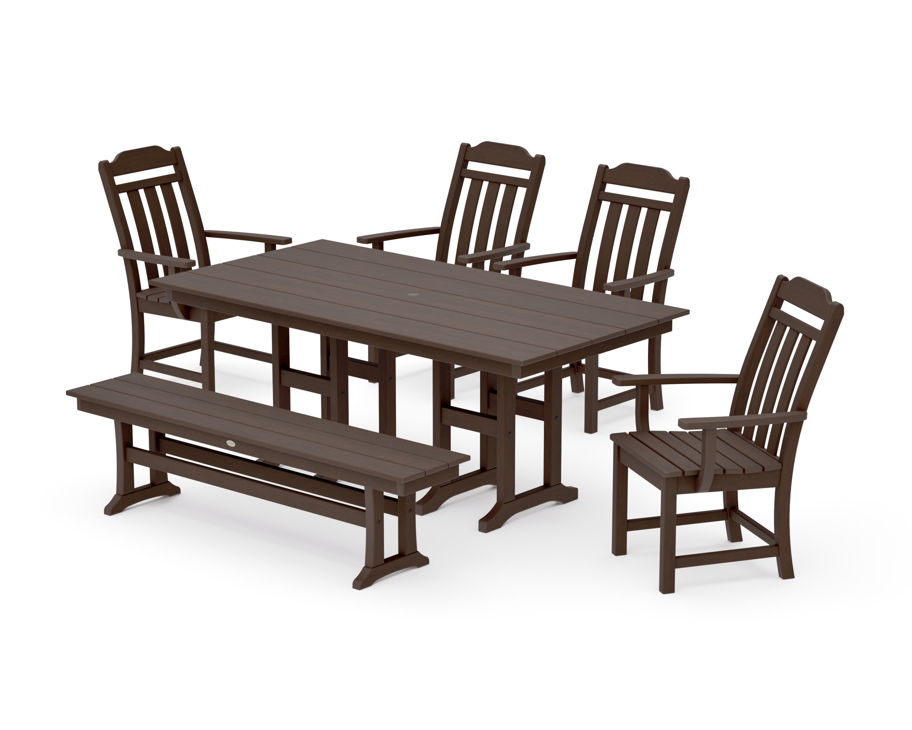 Cottage 6-Piece Farmhouse Dining Set with Bench in Kona