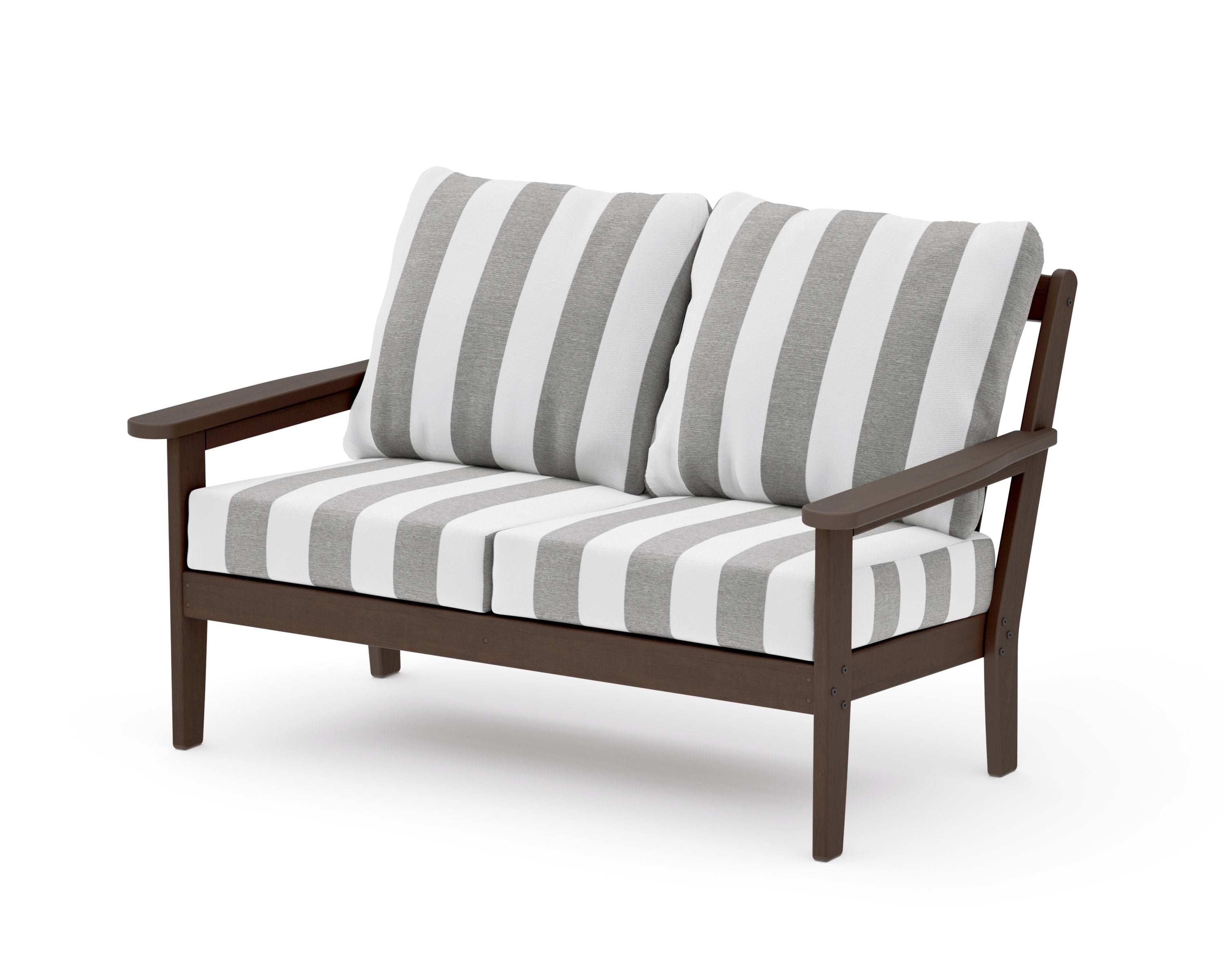 Cottage Deep Seating Loveseat in Kona / Cabana Stripe Grey Mist