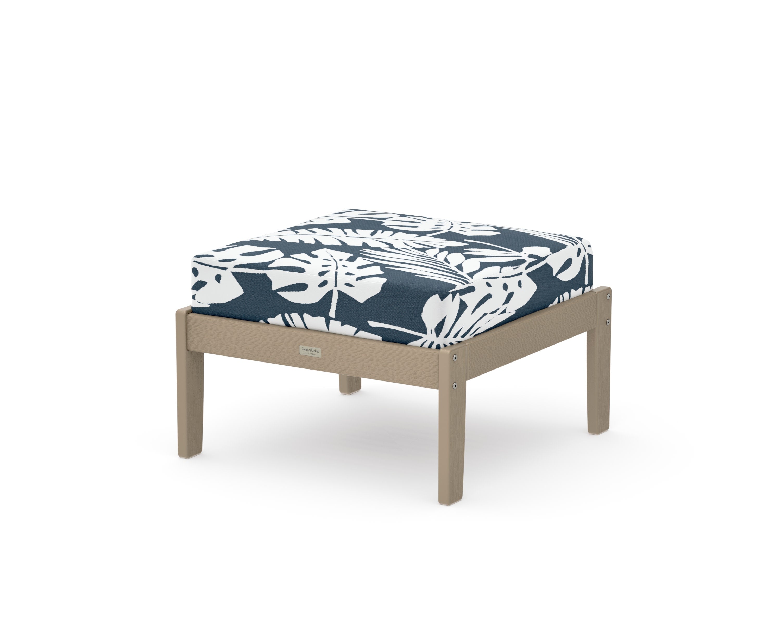 Cottage Deep Seating Ottoman in Vintage Sahara / Leaf Marine Indigo