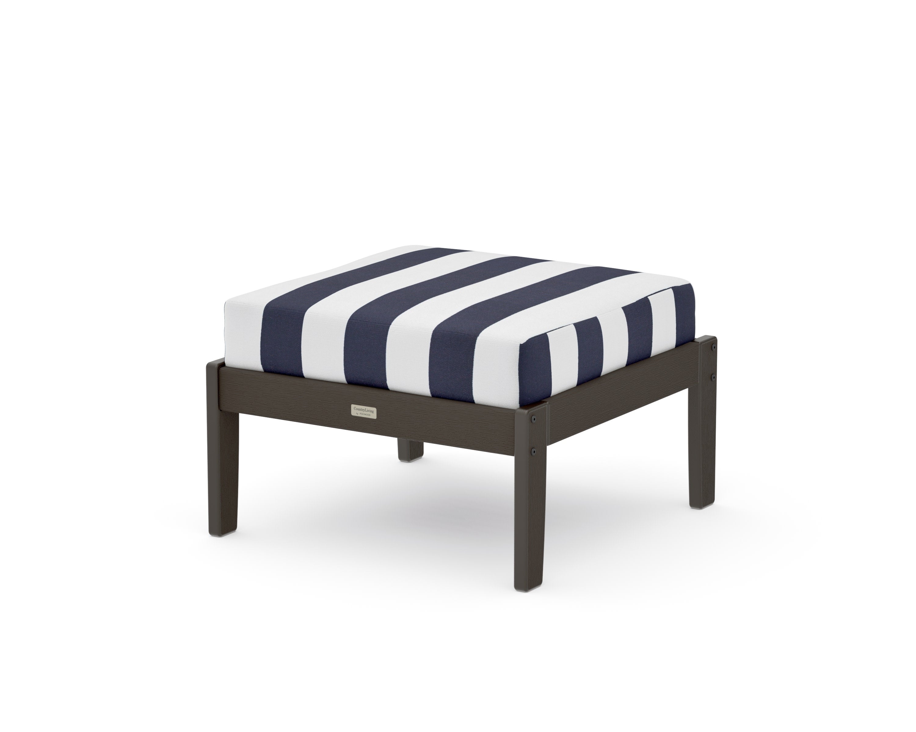 Cottage Deep Seating Ottoman in Vintage Coffee / Cabana Stripe Navy