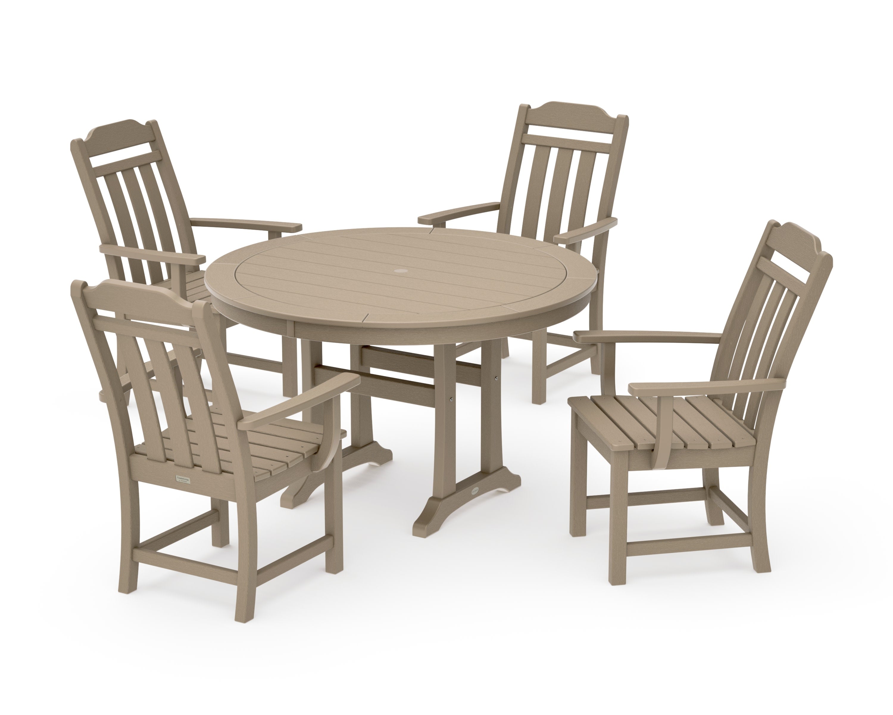 Cottage 5-Piece Round Dining Set with Trestle Legs in Vintage Sahara