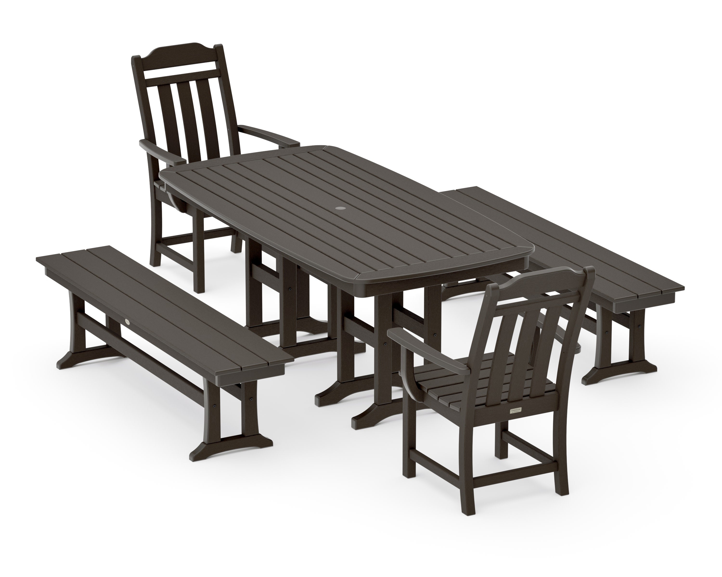 Cottage 5-Piece Dining Set with Benches in Vintage Coffee