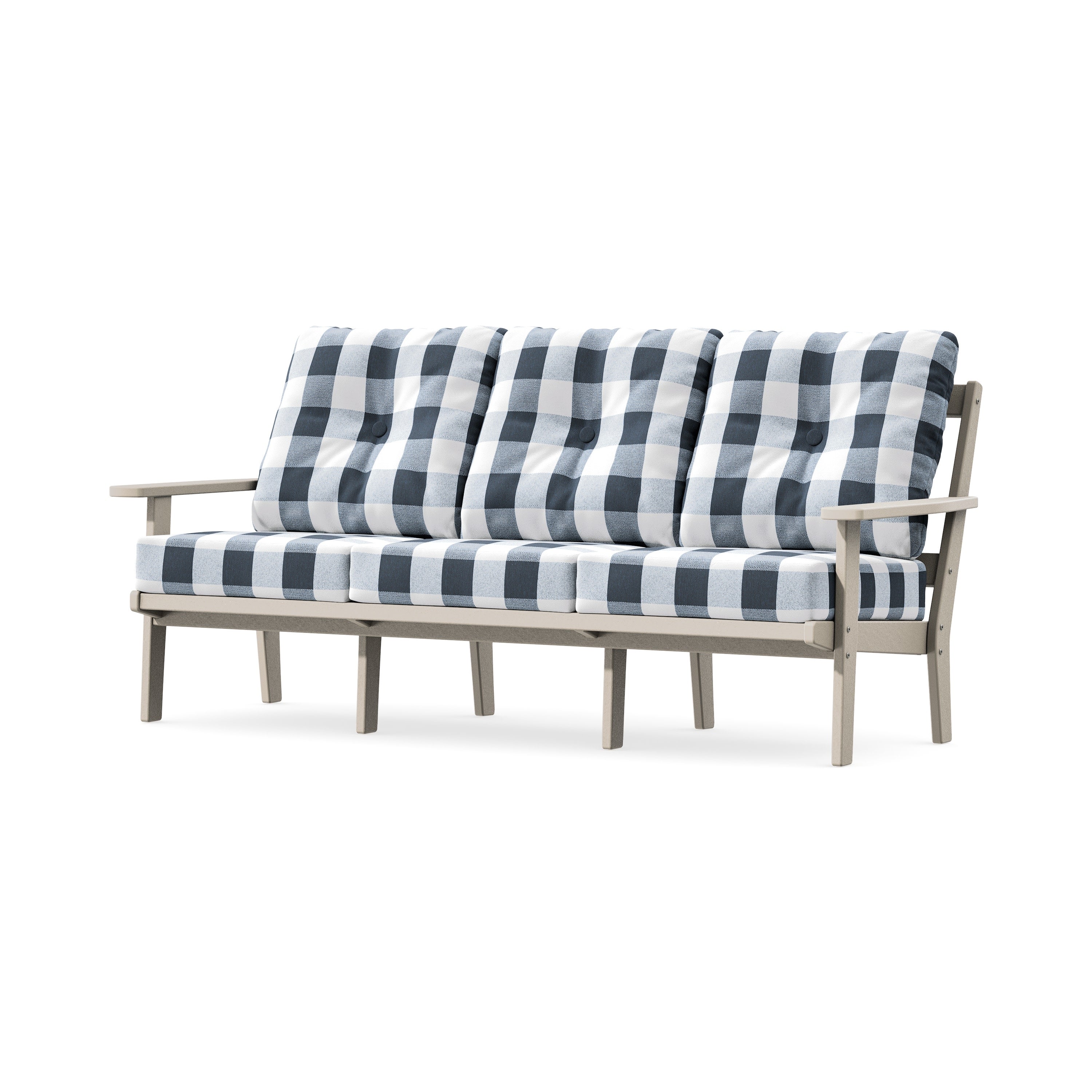 PrairieDeep Seating Sofa in Sand / Buffalo Plaid Marine Indigo