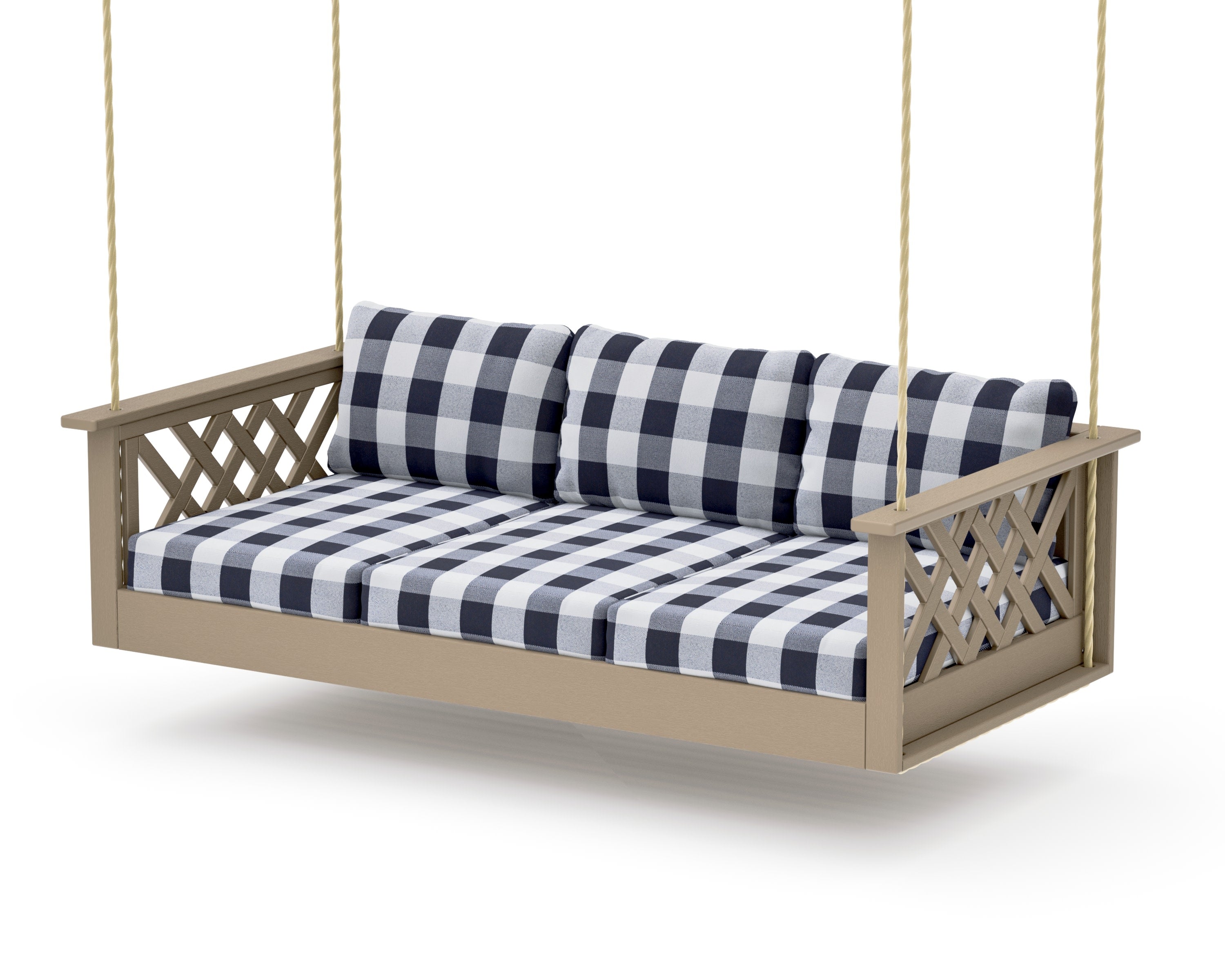 Wovendale Daybed Swing in Vintage Sahara / Buffalo Plaid Navy