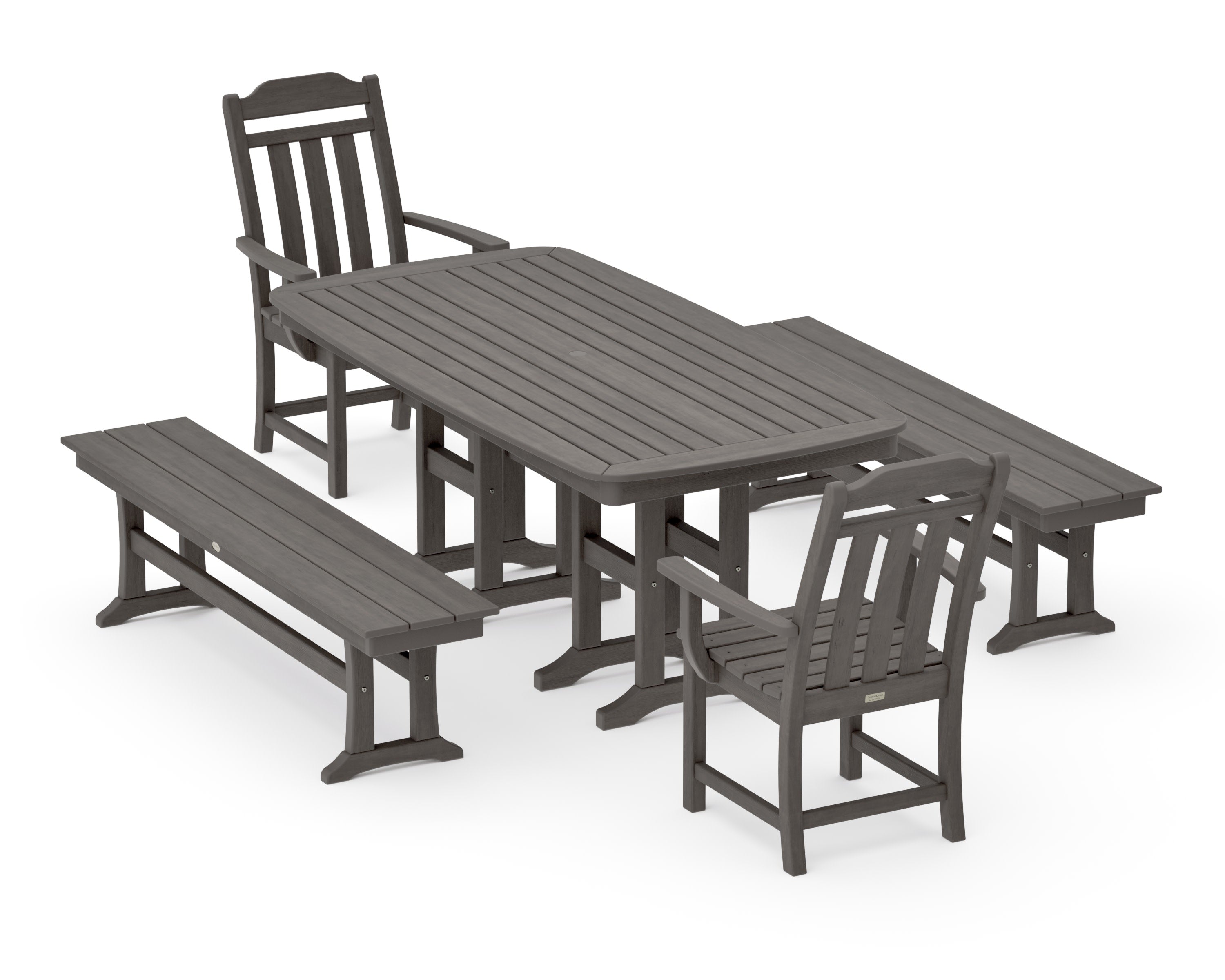 Cottage 5-Piece Dining Set with Benches in Driftwood