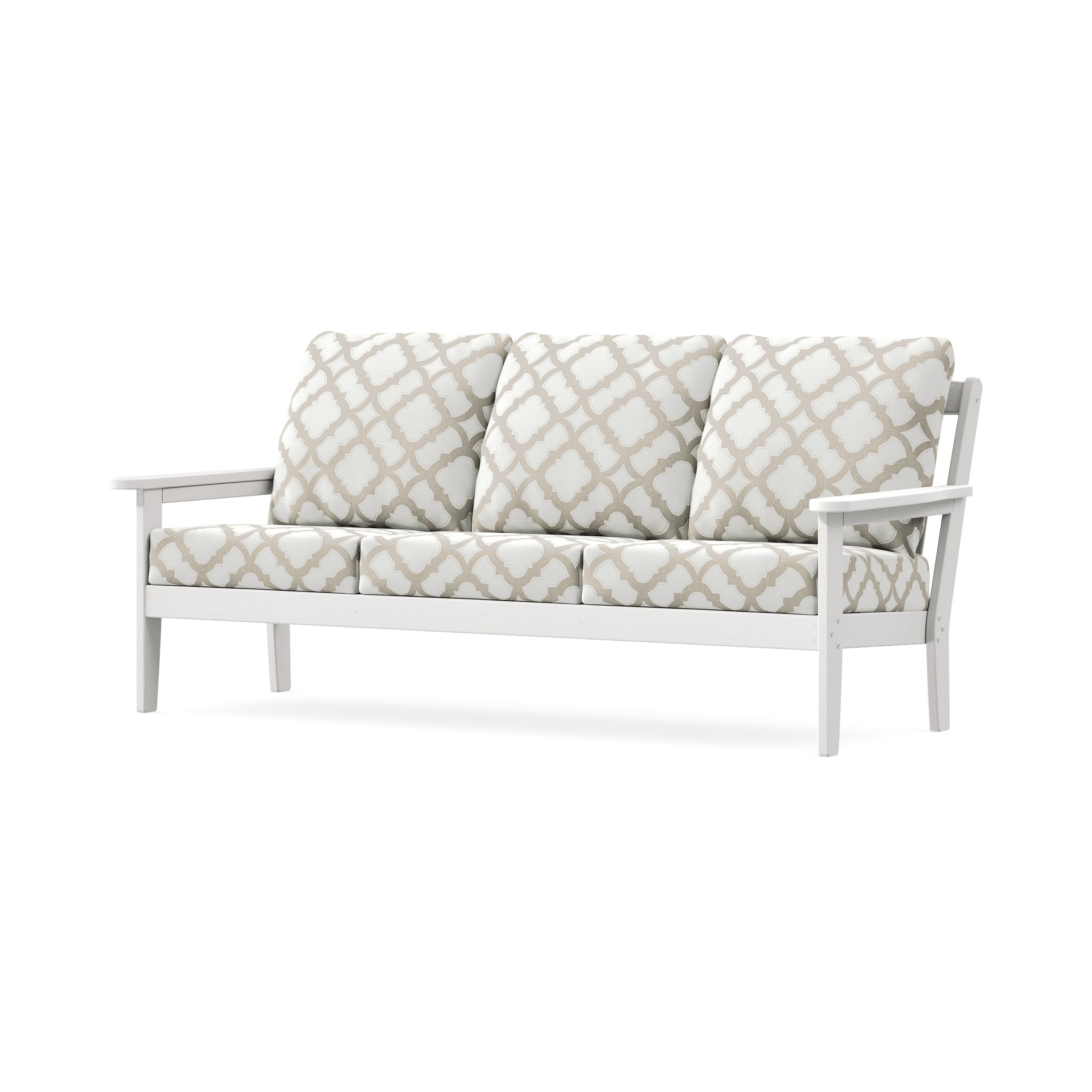 Cottage Deep Seating Sofa in Vintage White / Trellis Dune Burlap