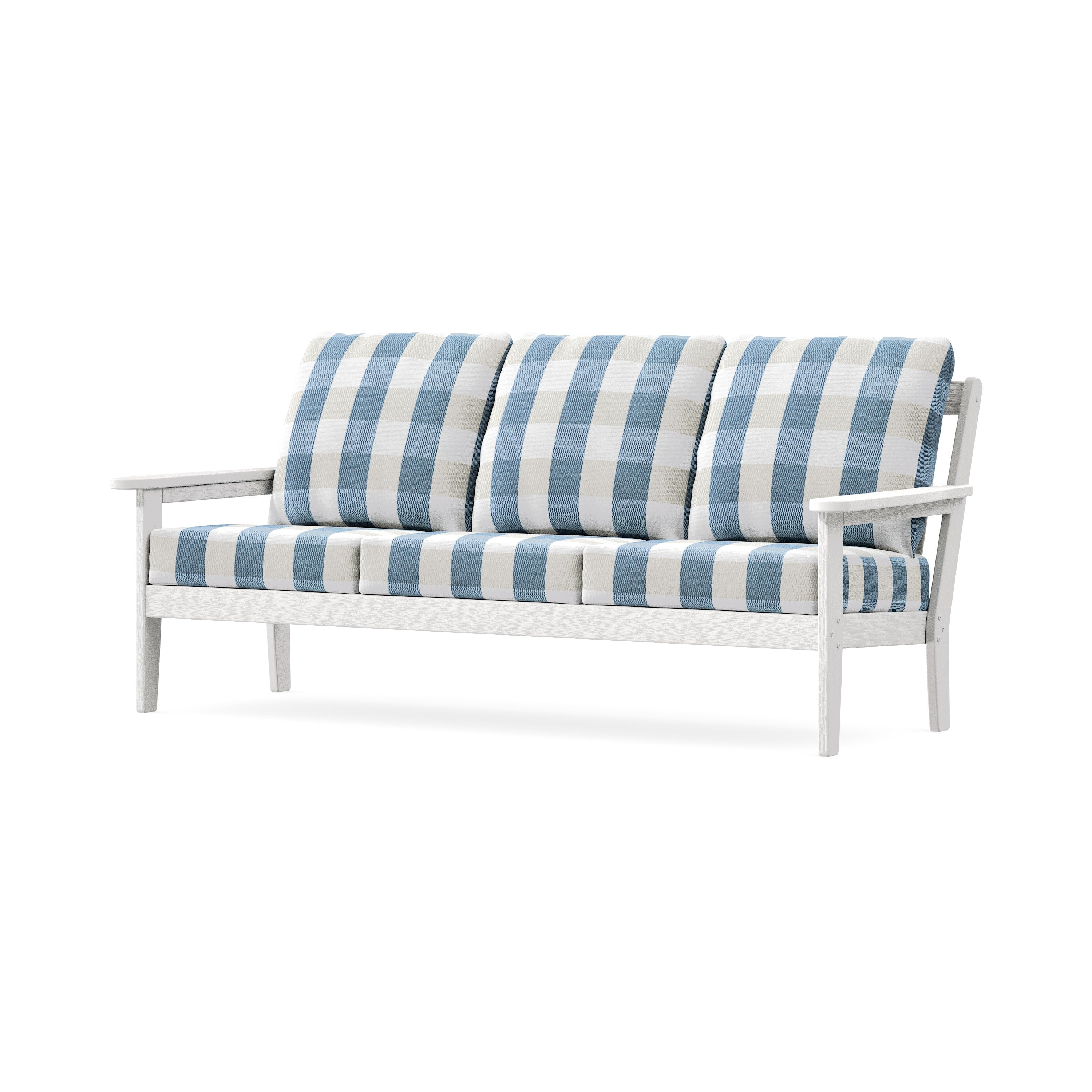 Cottage Deep Seating Sofa in Vintage White / Buffalo Plaid Sky Blue