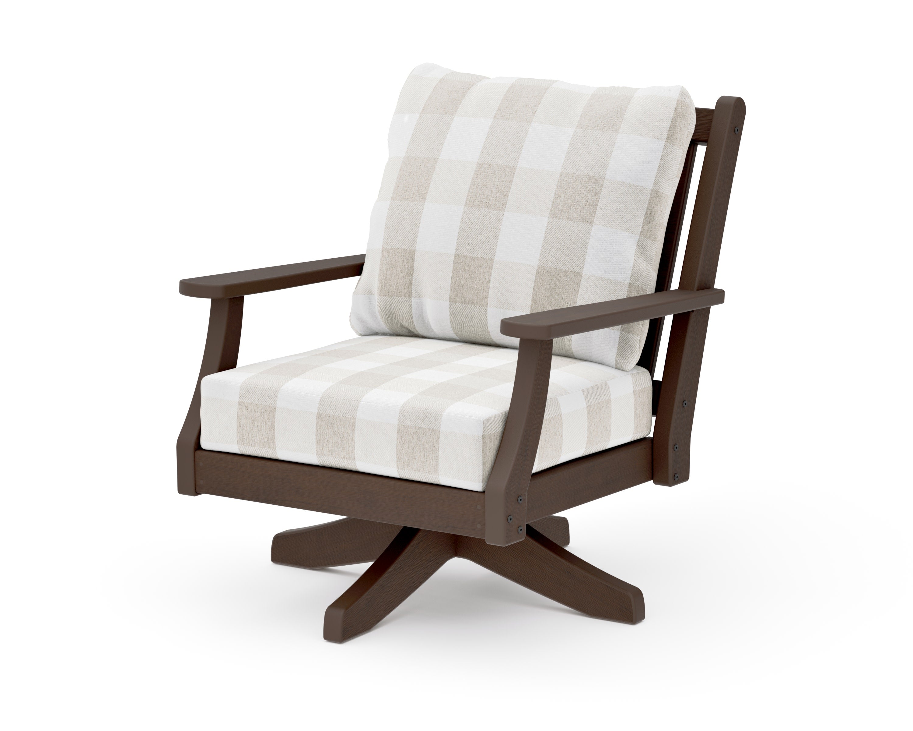 Wovendale Deep Seating Swivel Chair in Kona / Buffalo Plaid Dune Burlap