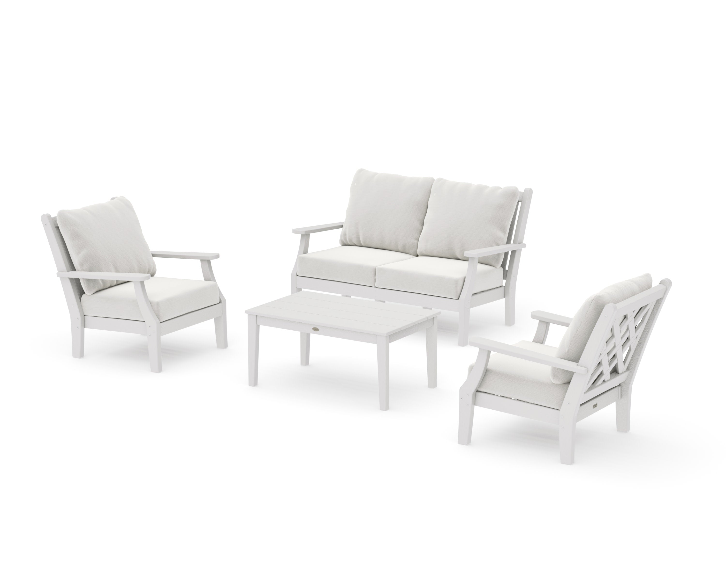 Wovendale 4-Piece Deep Seating Set with Loveseat in Vintage White / Natural Linen