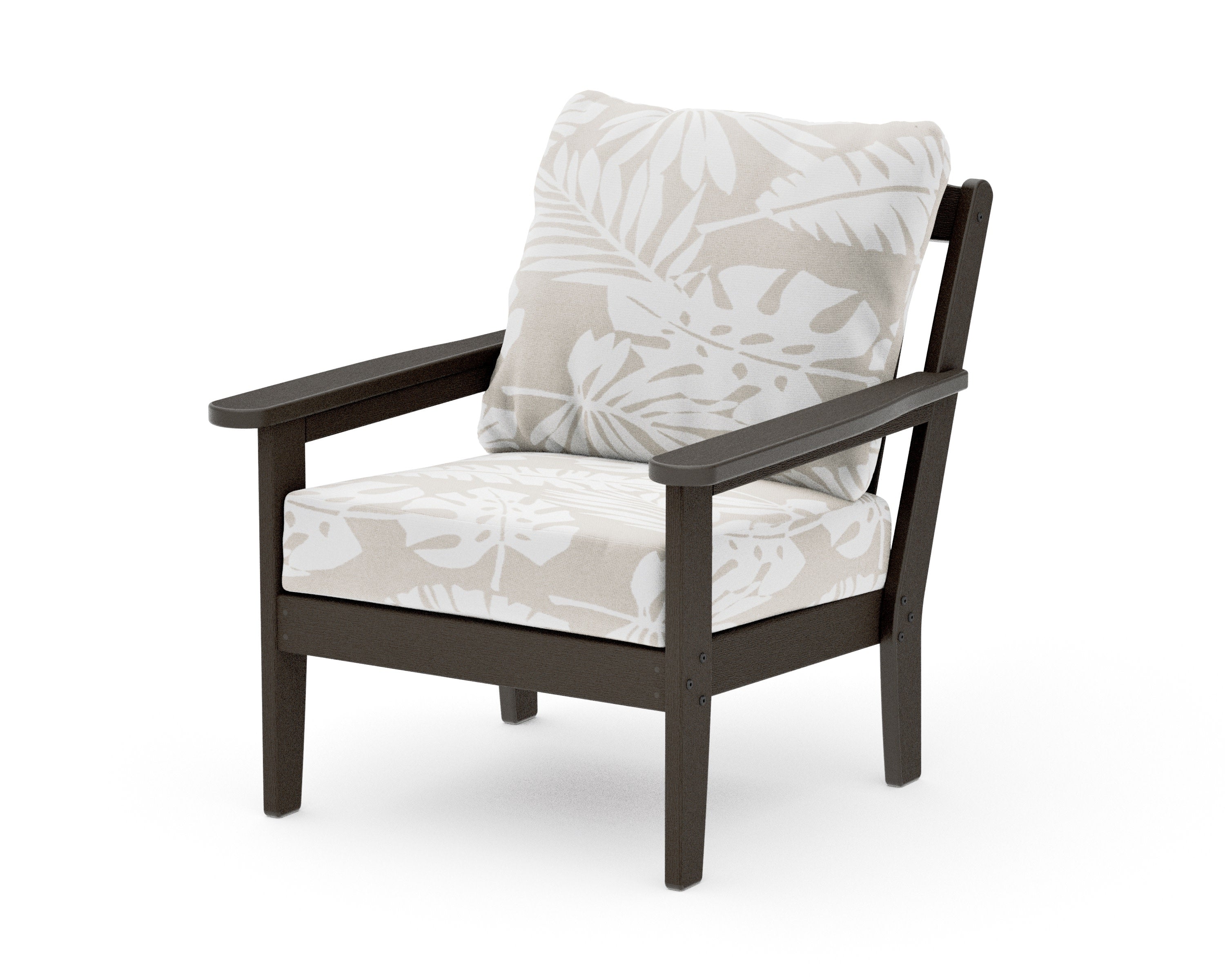 Cottage Deep Seating Chair in Vintage Coffee / Leaf Dune Burlap