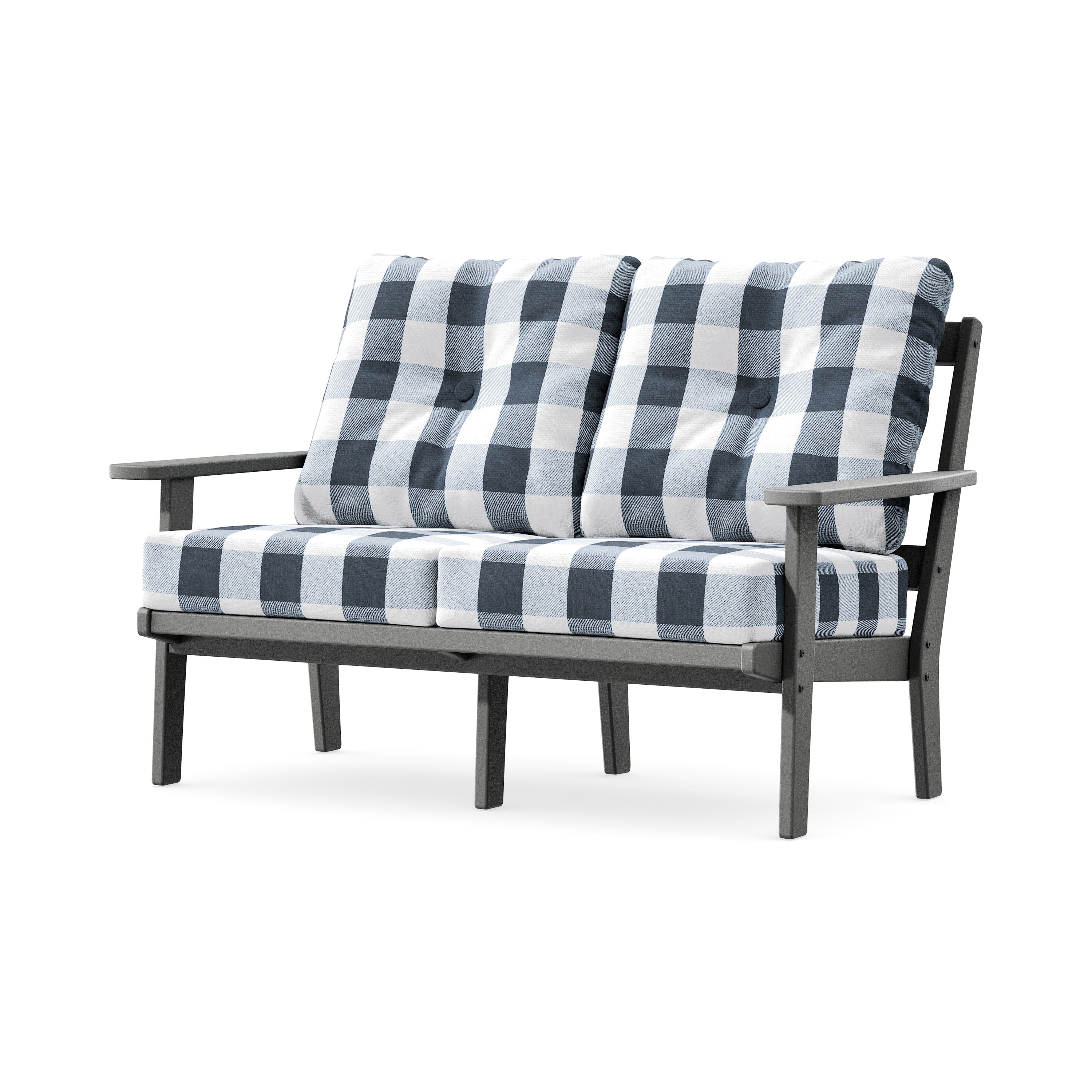 Prairie Deep SeatingLoveseat in Slate Grey / Buffalo Plaid Marine Indigo