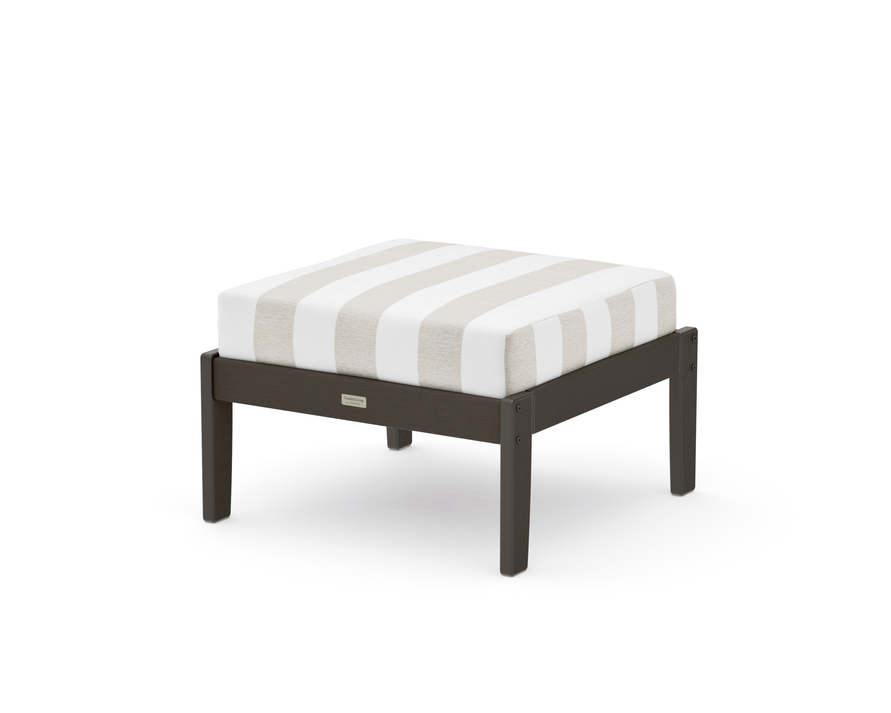 Cottage Deep Seating Ottoman in Vintage Coffee / Cabana Stripe Dune Burlap