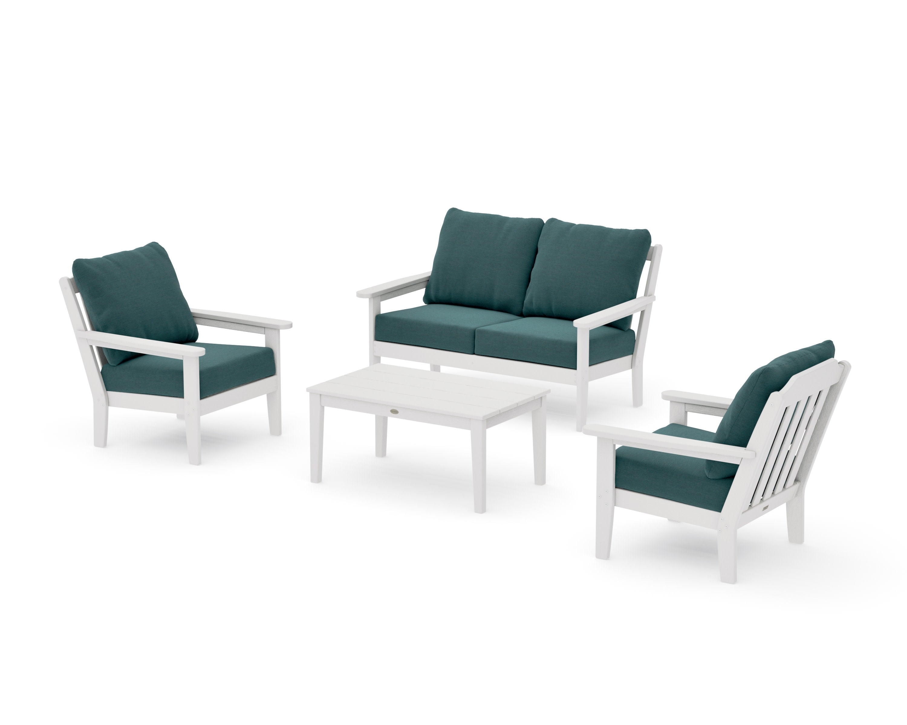 Cottage 4-Piece Deep Seating Set with Loveseat in Vintage White / Ocean Teal