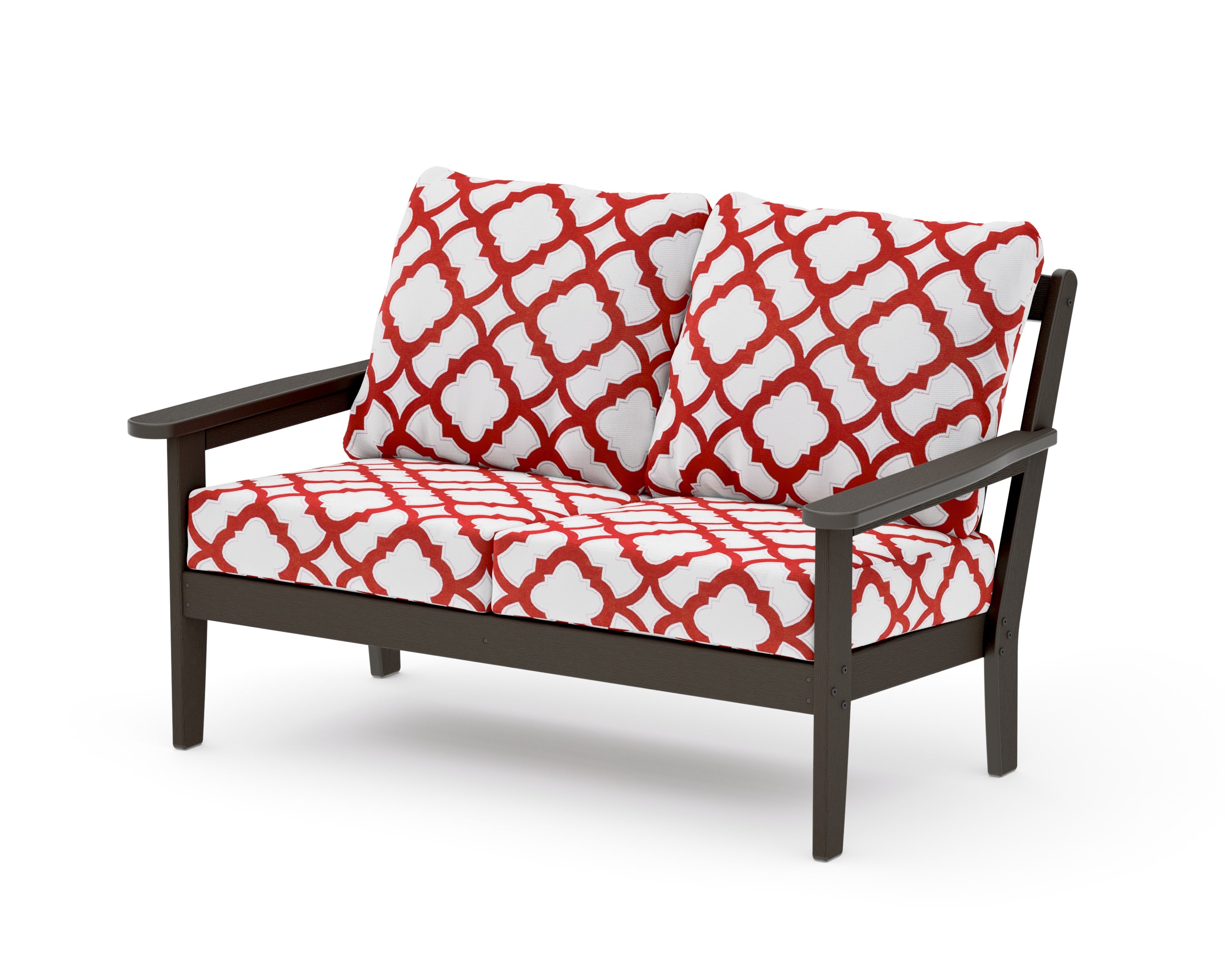 Cottage Deep Seating Loveseat in Vintage Coffee / Trellis Crimson